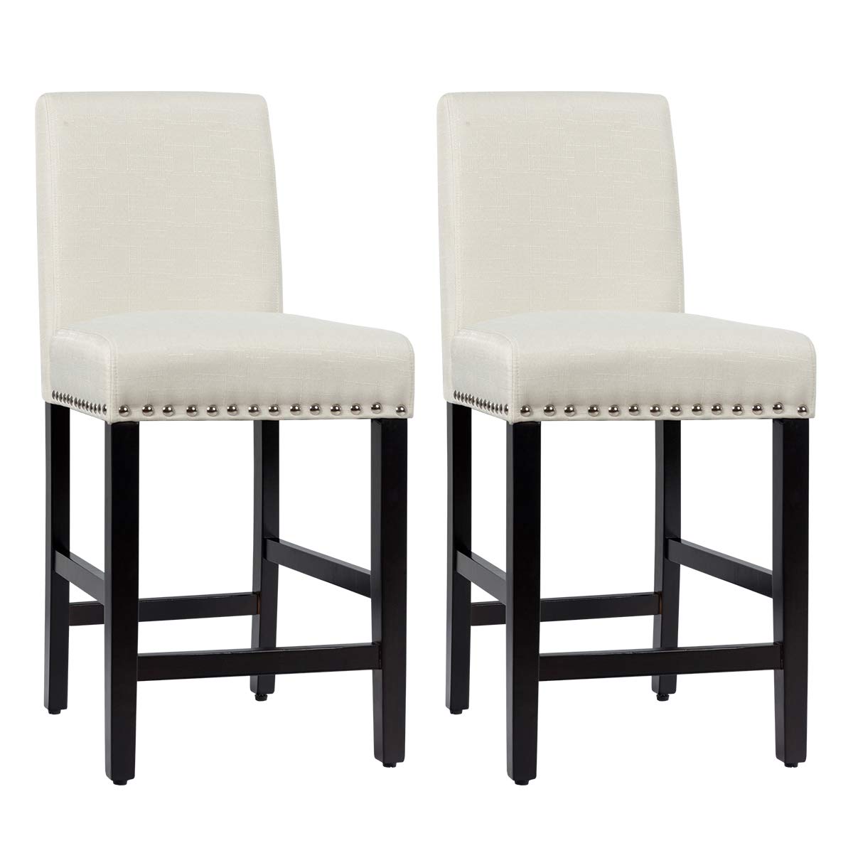 Bar Stools Set of 2/4, 25'' Counter Height Upholstered Bar Chairs w/ Rubber Wood Legs, Breathable Linen Fabric, Padded Seat & Backrest