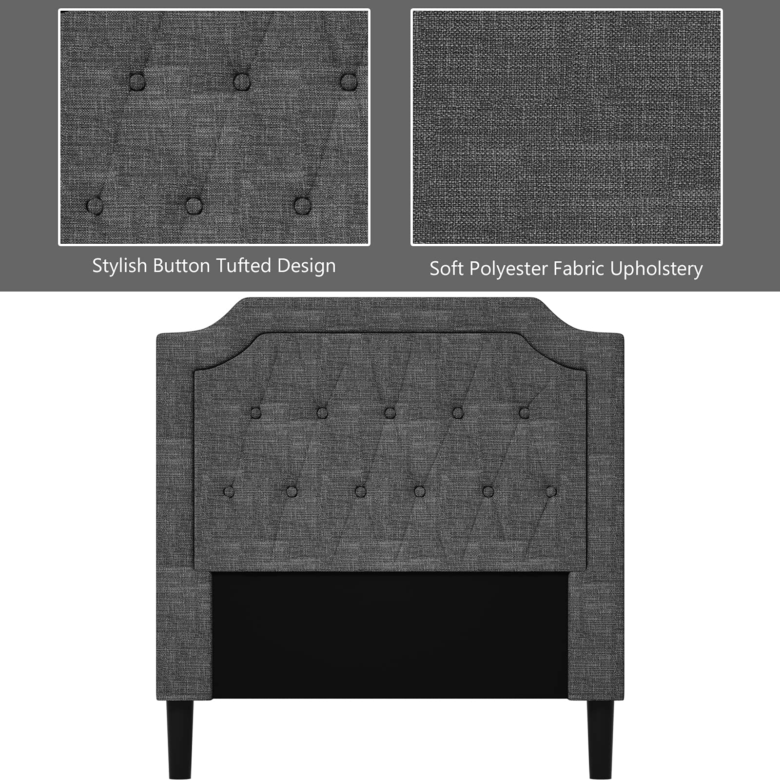 Twin Size Upholstered Bed Frame with Button Stitched Headboard