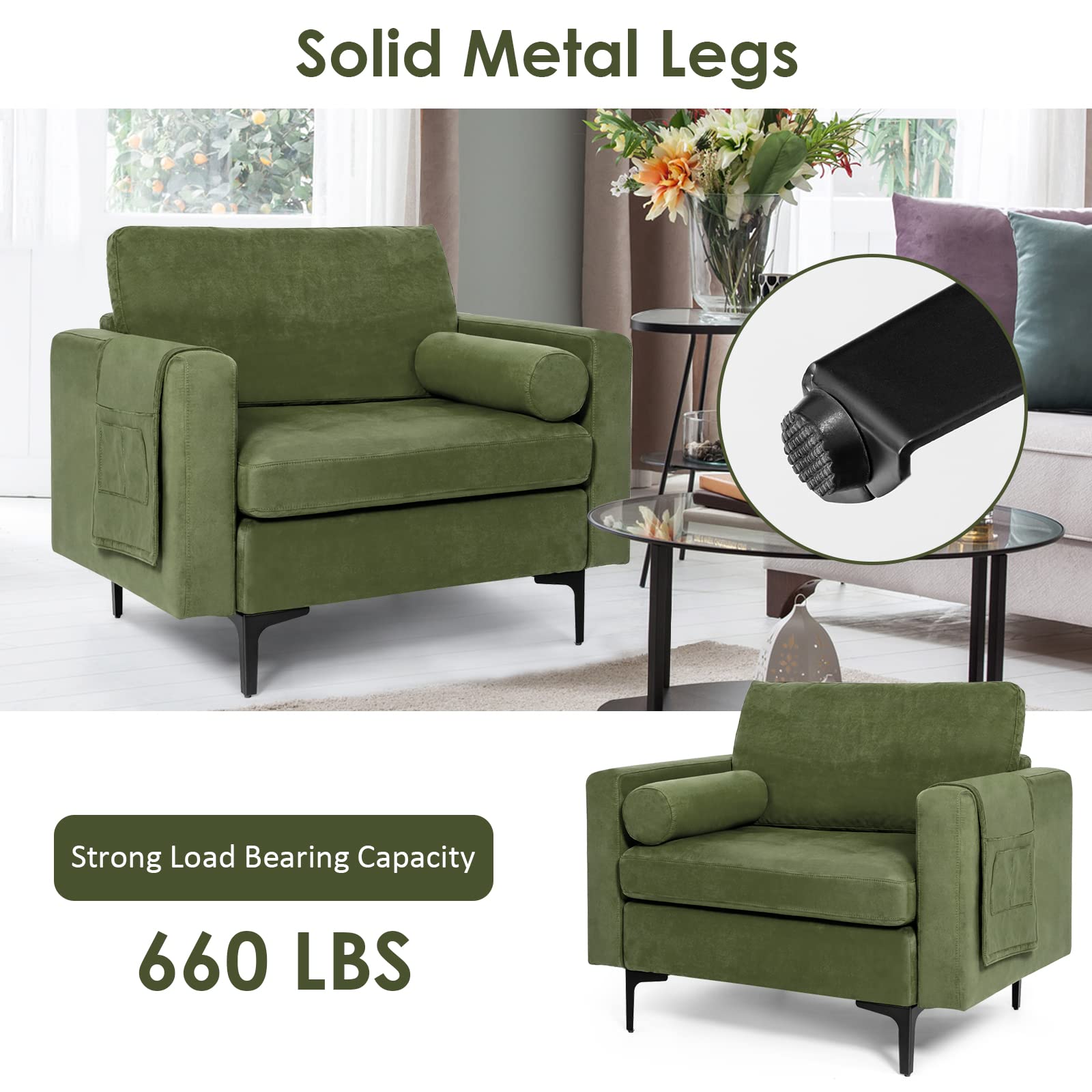 Modern Accent Sofa w/Comfy Cushion Bolster for Bedroom Reception Room