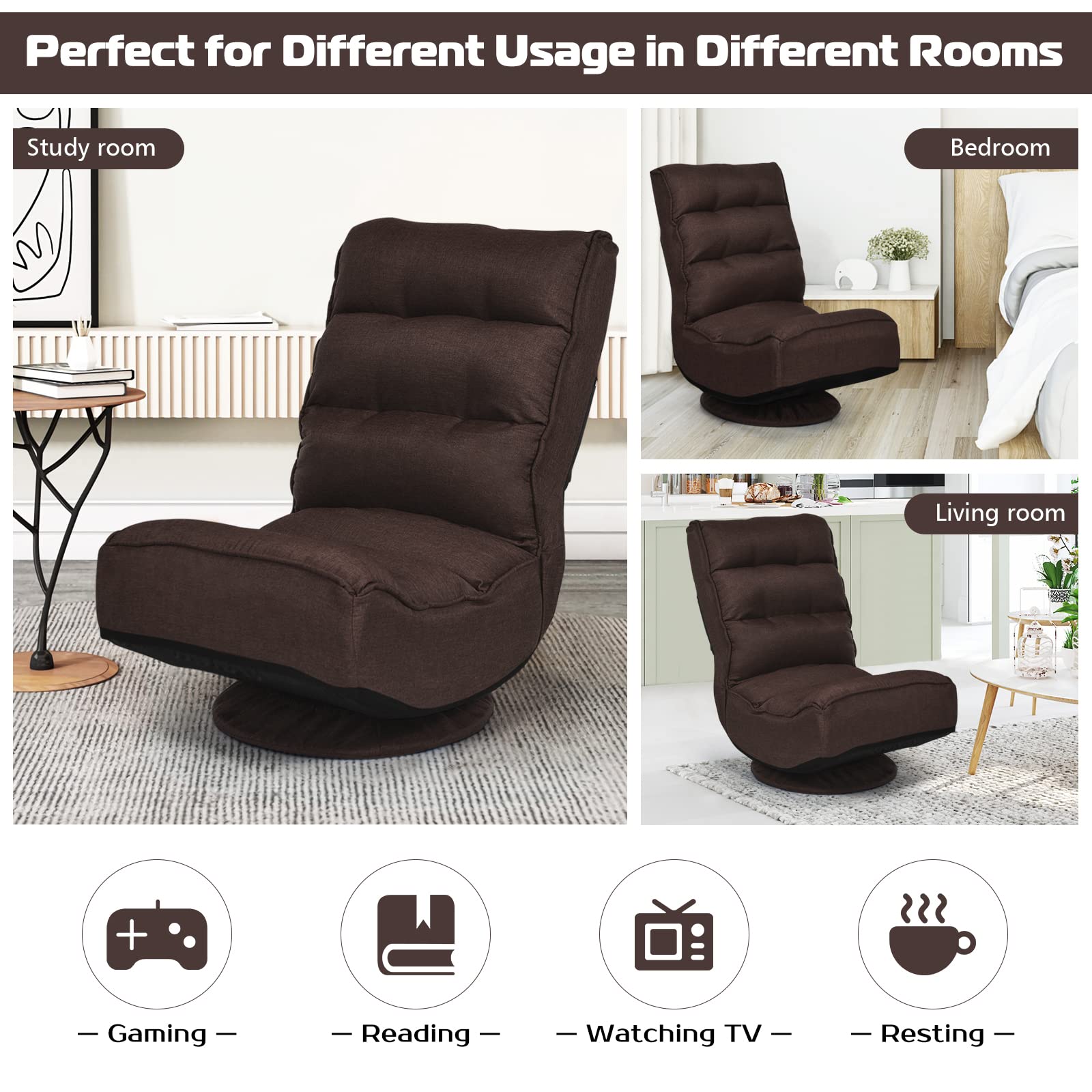360 Degree Swivel Gaming Chair, 6 Position Adjustable Folding Floor Chair