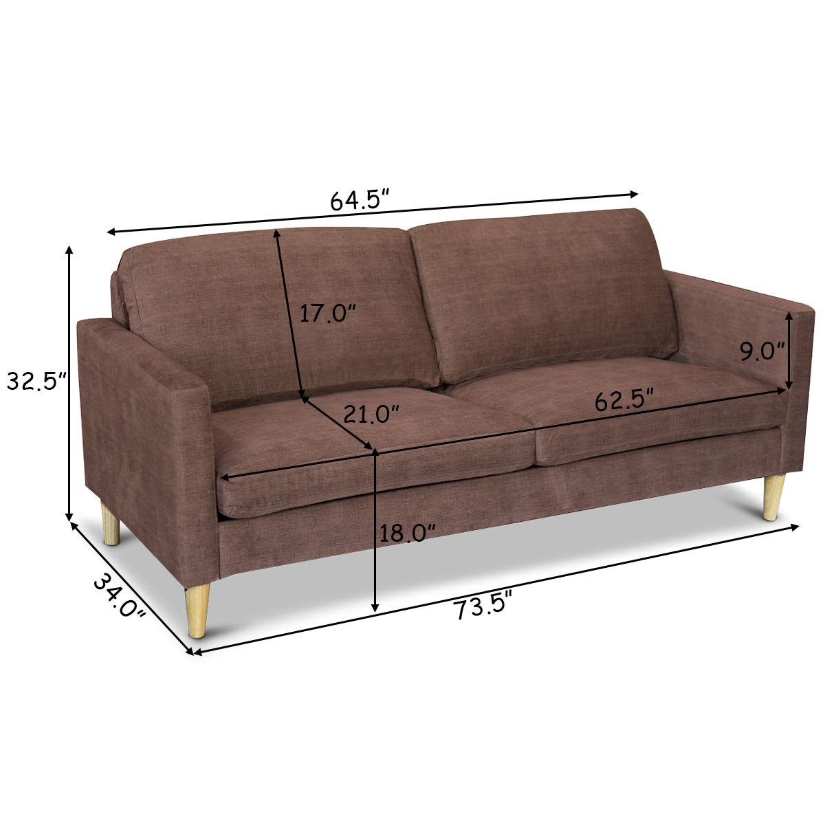 Modern Upholstered Fabric Accent Futon Sofa Bed w/Wood Leg and Armrest