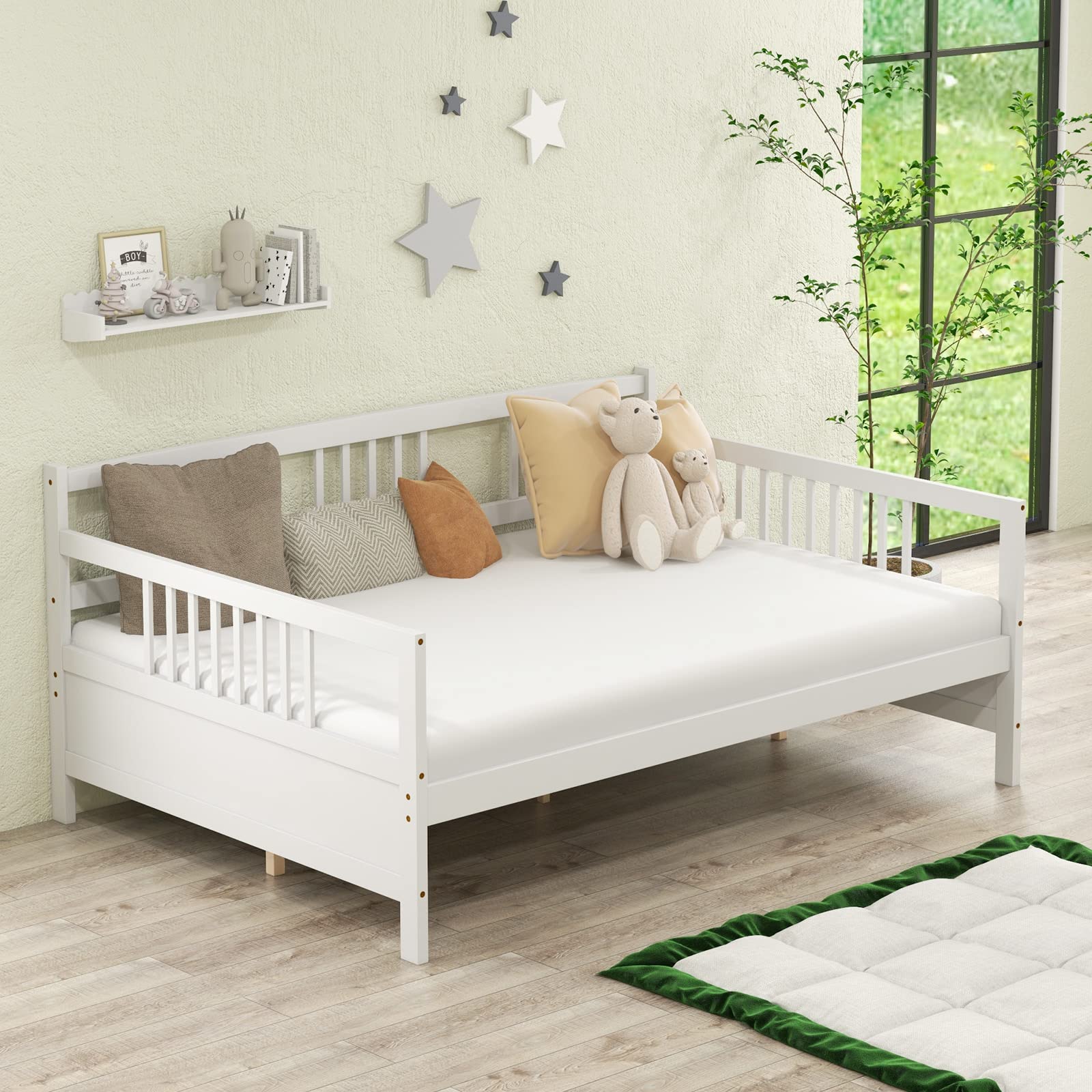 Full Size Wood Daybed with Wooden Slats Support