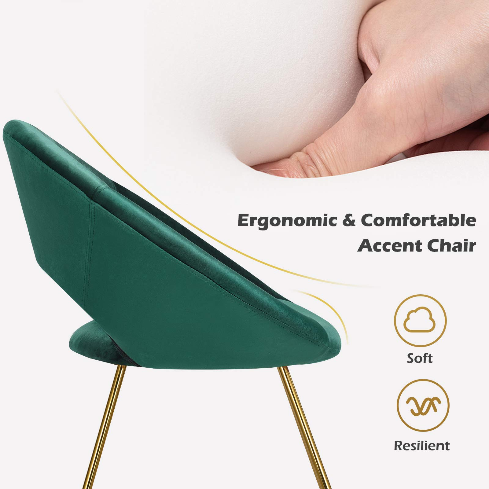 Modern Comfy Cute Upholstered Vanity Desk Chair w/Metal Legs