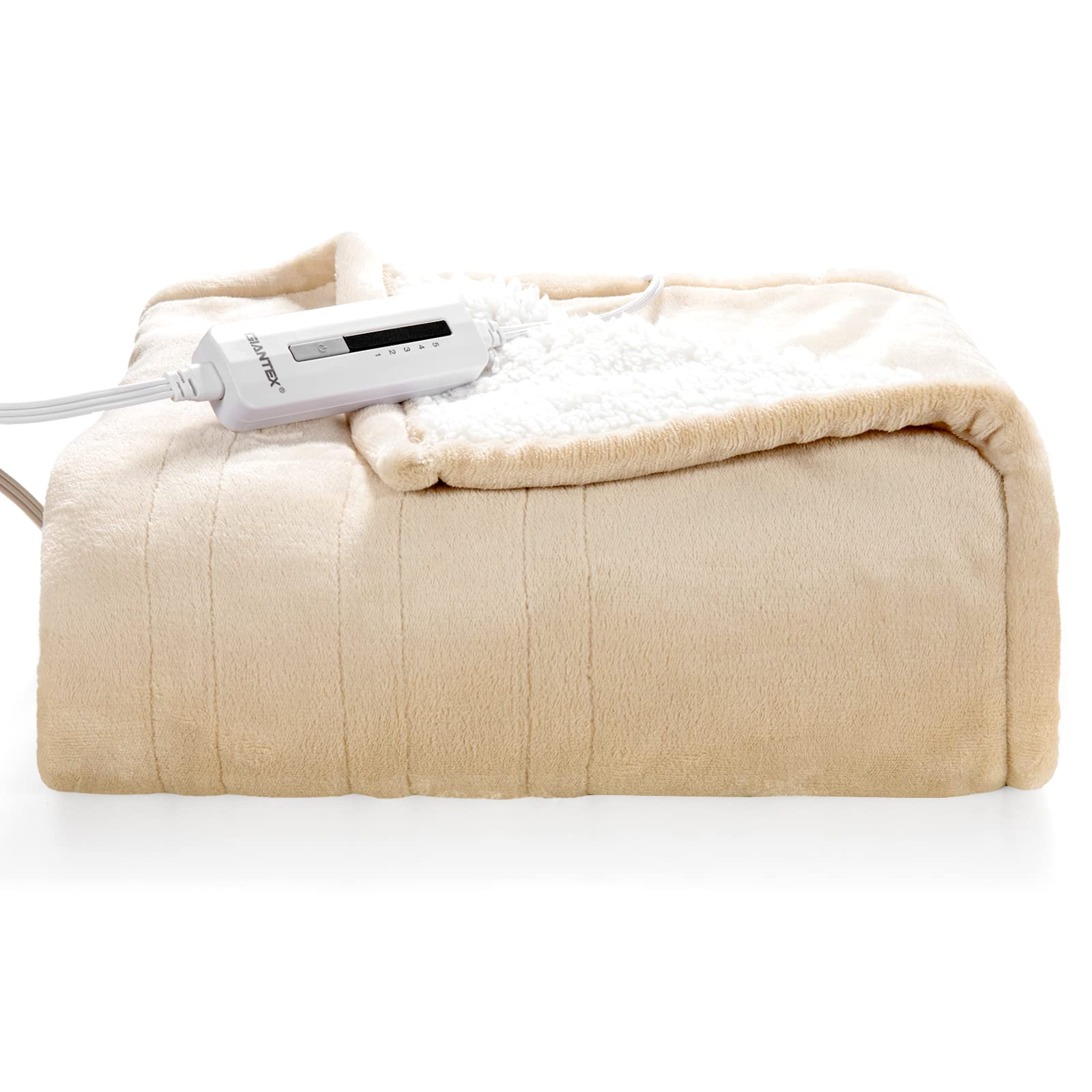 Flannel Sherpa Double Side Electric Heated Blanket 50''x60'' with 5 heating levels