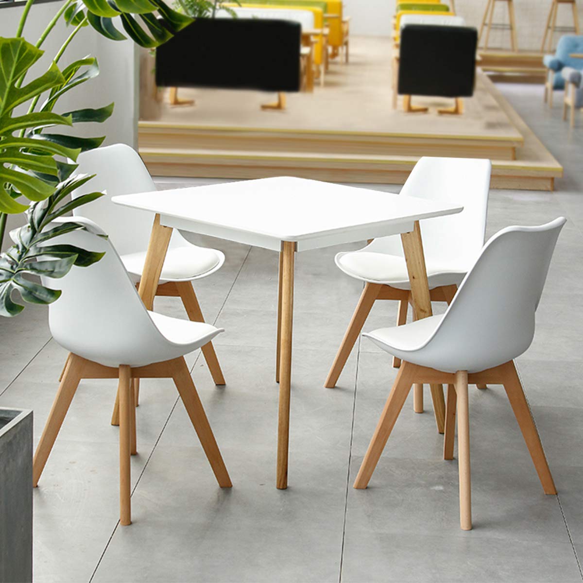 Set of 4 Modern High Backrest Dining Chairs, Elegant Mid Century Side Chairs w/Padded Seat, Solid Wood Legs