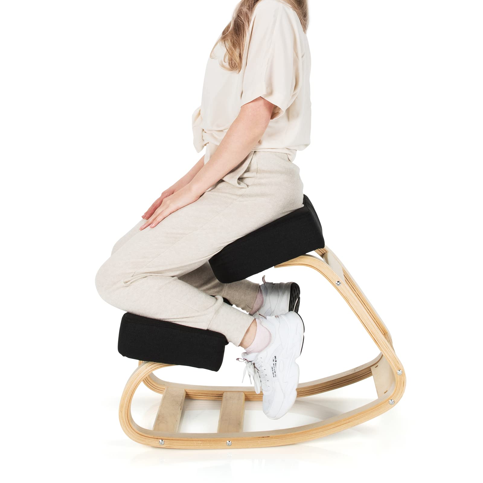 Kneeling Chair, Wood Posture Chair, Max Load 330 Lbs, Rocking Knee Chair with Soft Cushion