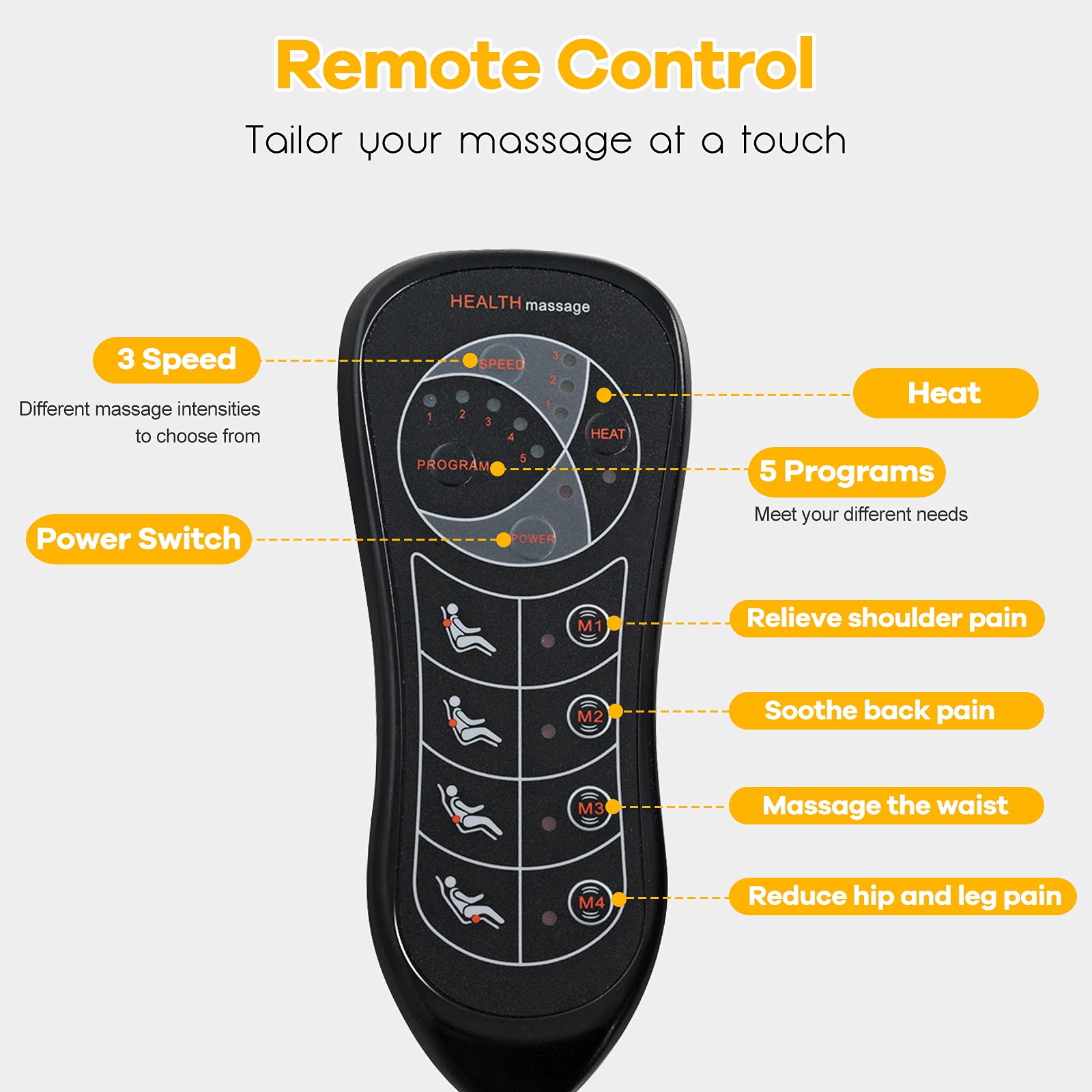 Massage Seat Cushion Back Massager with Heat Chair Massager, 10 Vibration Nodes & 2 Heat Pads