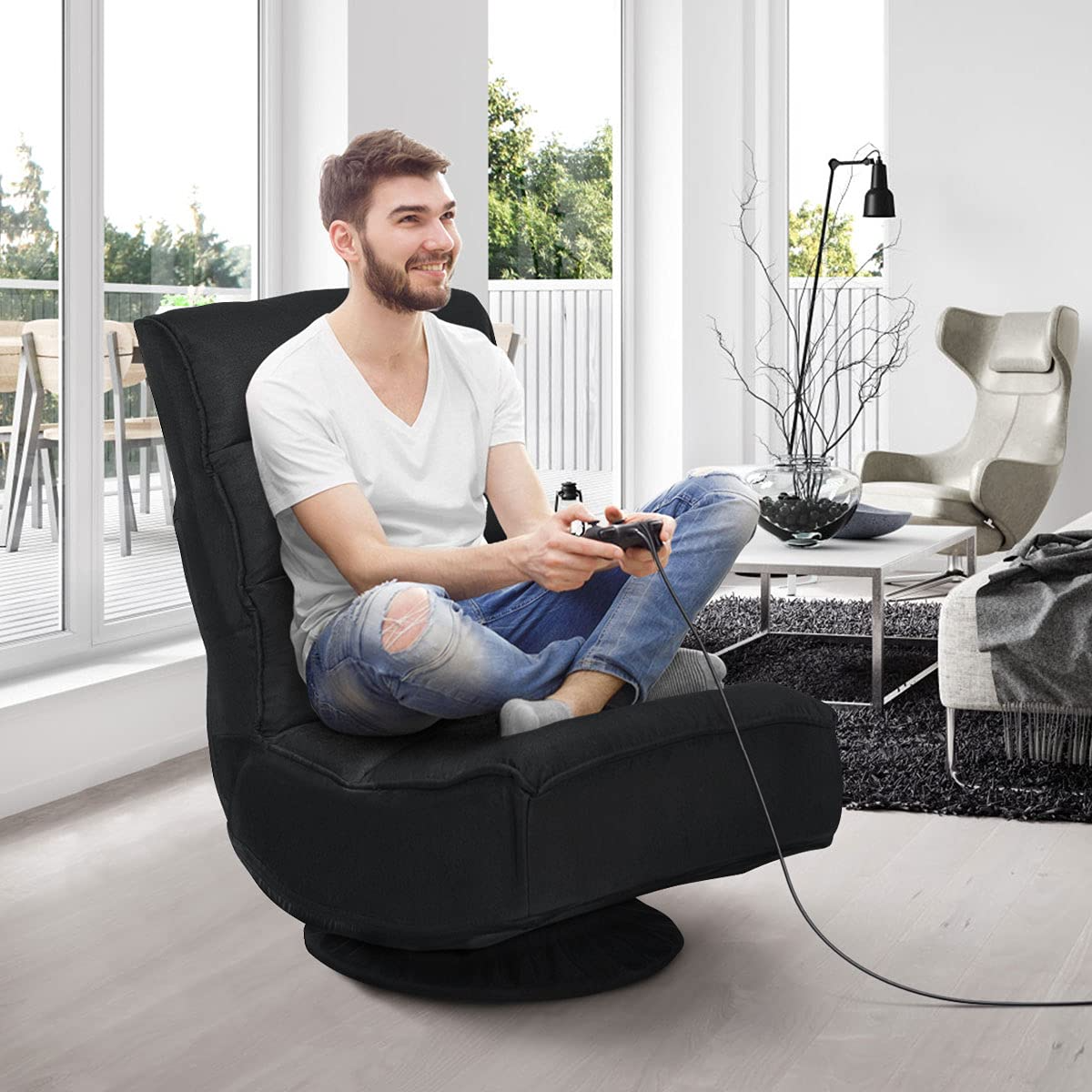 360 Degree Swivel Gaming Chair, 6 Position Adjustable Folding Floor Chair