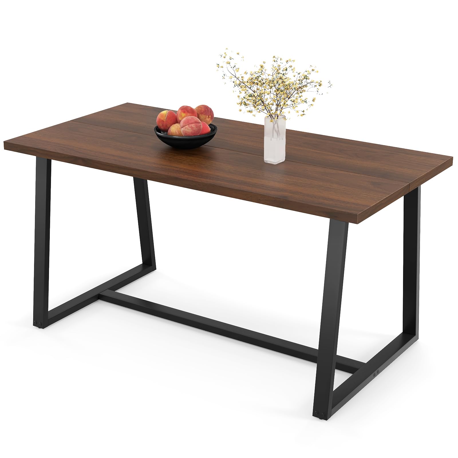 63" Rectangular Large Dining Table for 4-6, Mid-Century Kitchen Table w/Heavy-Duty Metal Frame