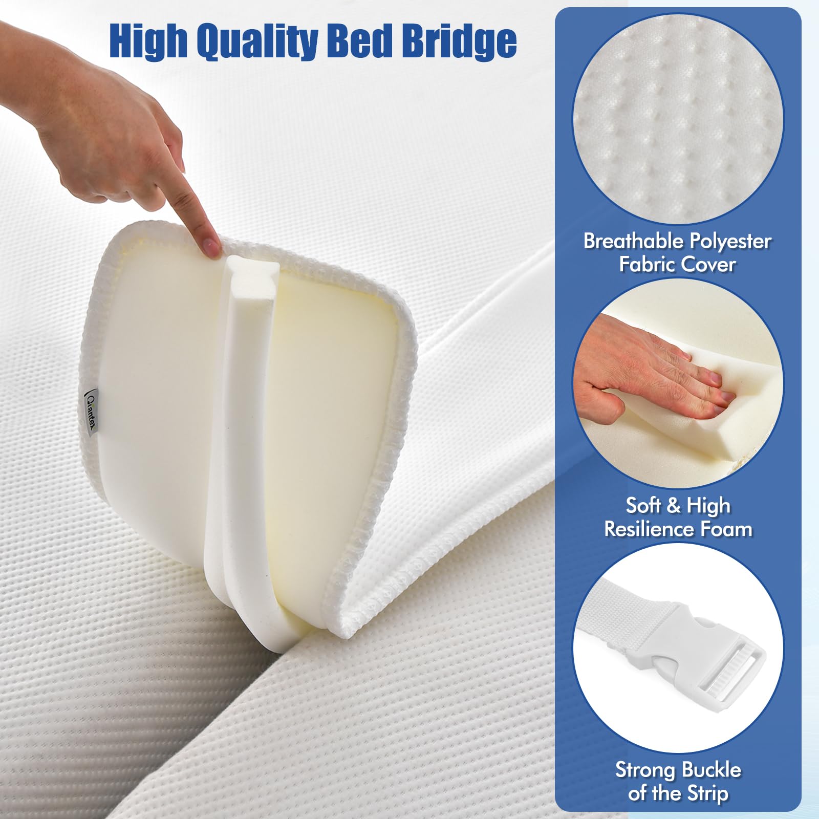 75&rdquo; X 9&rdquo; Wide Bed Bridge Twin to King Converter Kit, Mattress Connector Kit with Adjustable Strap, Split King Gap Filler