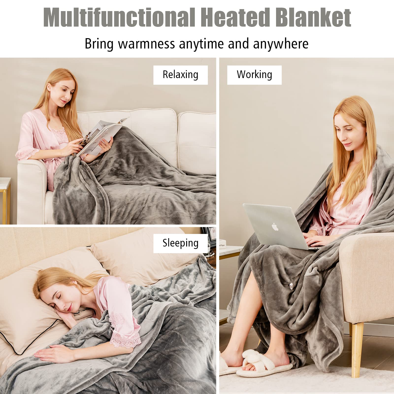 Heated Blanket Electric Blanket Twin Size 84&rsquo;&rsquo; x 62&rsquo;&rsquo; Heating Blanket with 10 Heating Levels & 12 Hour Selectable Auto Shut-Off