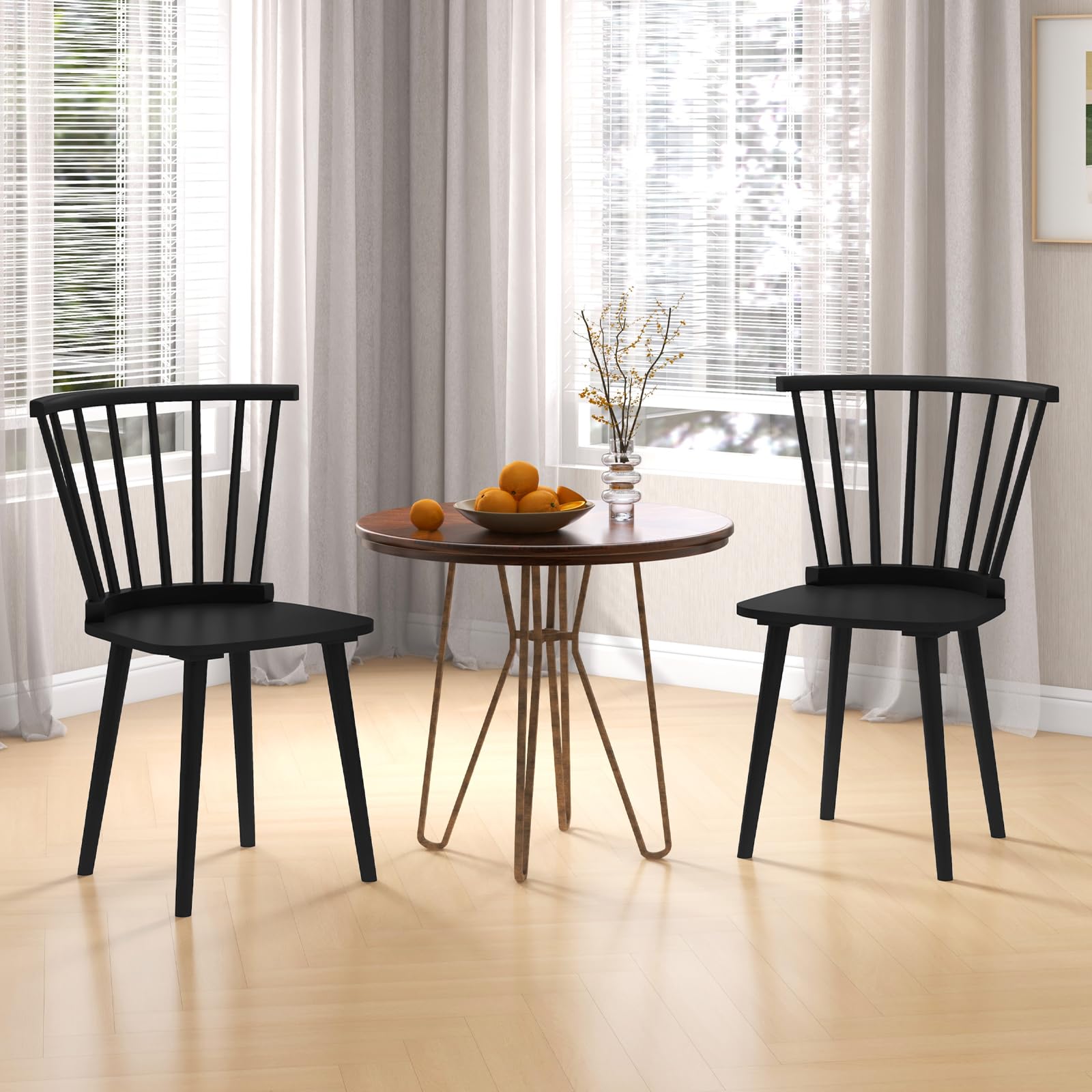 Wood Dining Chairs Set of 2/4, Windsor Dining Chairs with High Spindle Back