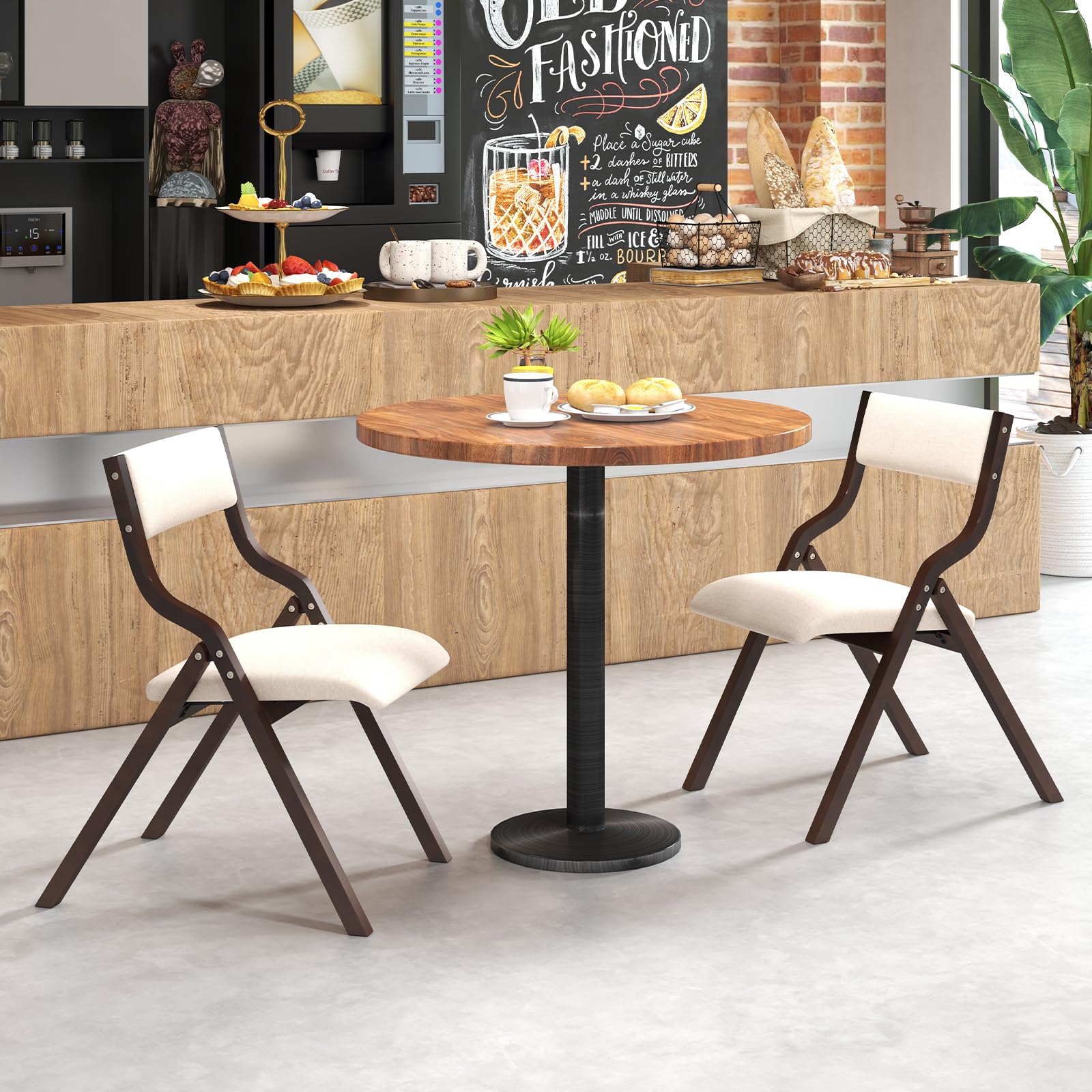 Folding Dining Chairs Set of 2/4, Foldable Chairs with Padded Seat and Solid Wood Frame