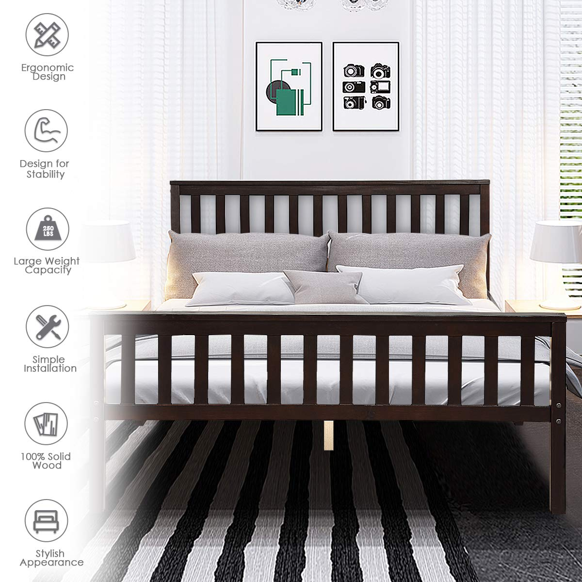 Deluxe Solid Wood Platform Bed Frame with Headboard & Footboard