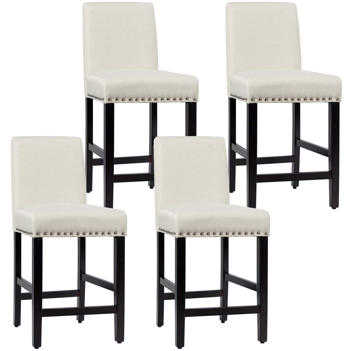 Bar Stools Set of 2/4, 25'' Counter Height Upholstered Bar Chairs w/ Rubber Wood Legs, Breathable Linen Fabric, Padded Seat & Backrest