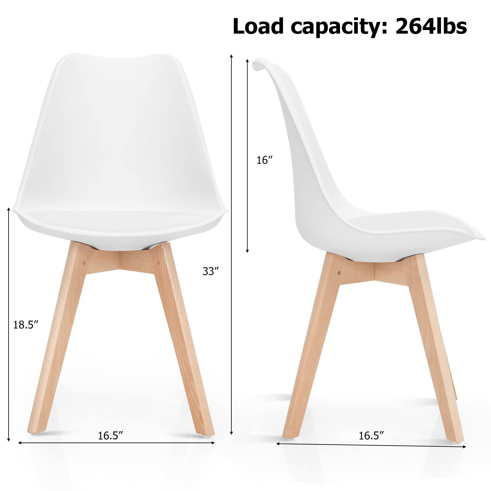 Set of 4 Modern High Backrest Dining Chairs, Elegant Mid Century Side Chairs w/Padded Seat, Solid Wood Legs
