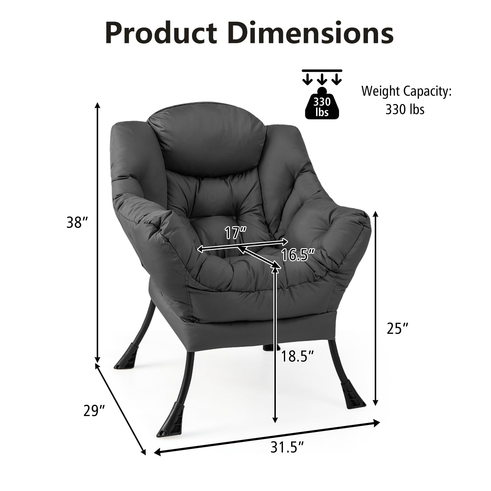 Modern Lazy Chair, Upholstered Single Sofa Chair w/Armrests & Side Pocket
