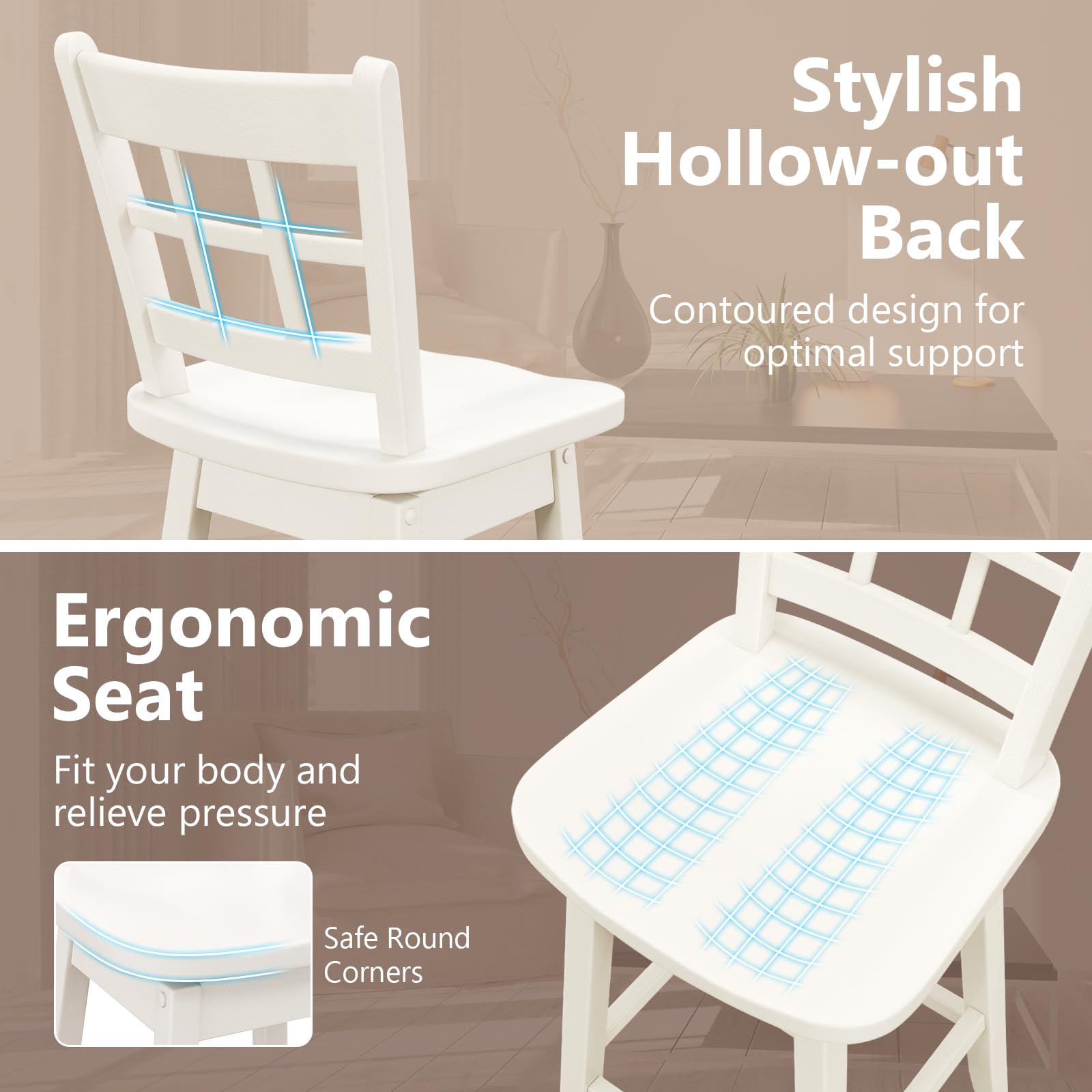 24.5" Bar Stools Set of 2/4, Farmhouse Swivel Barstools with 6-Grid Hollow Back & Ergonomic Contoured Seat, Footrest