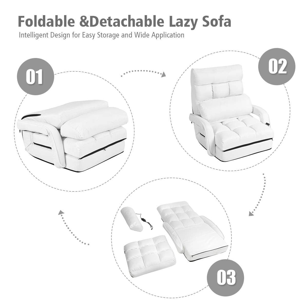 Adjustable Floor Chair, Folding Lazy Sofa Chair with 5 Positions, Detachable Seat Cushion