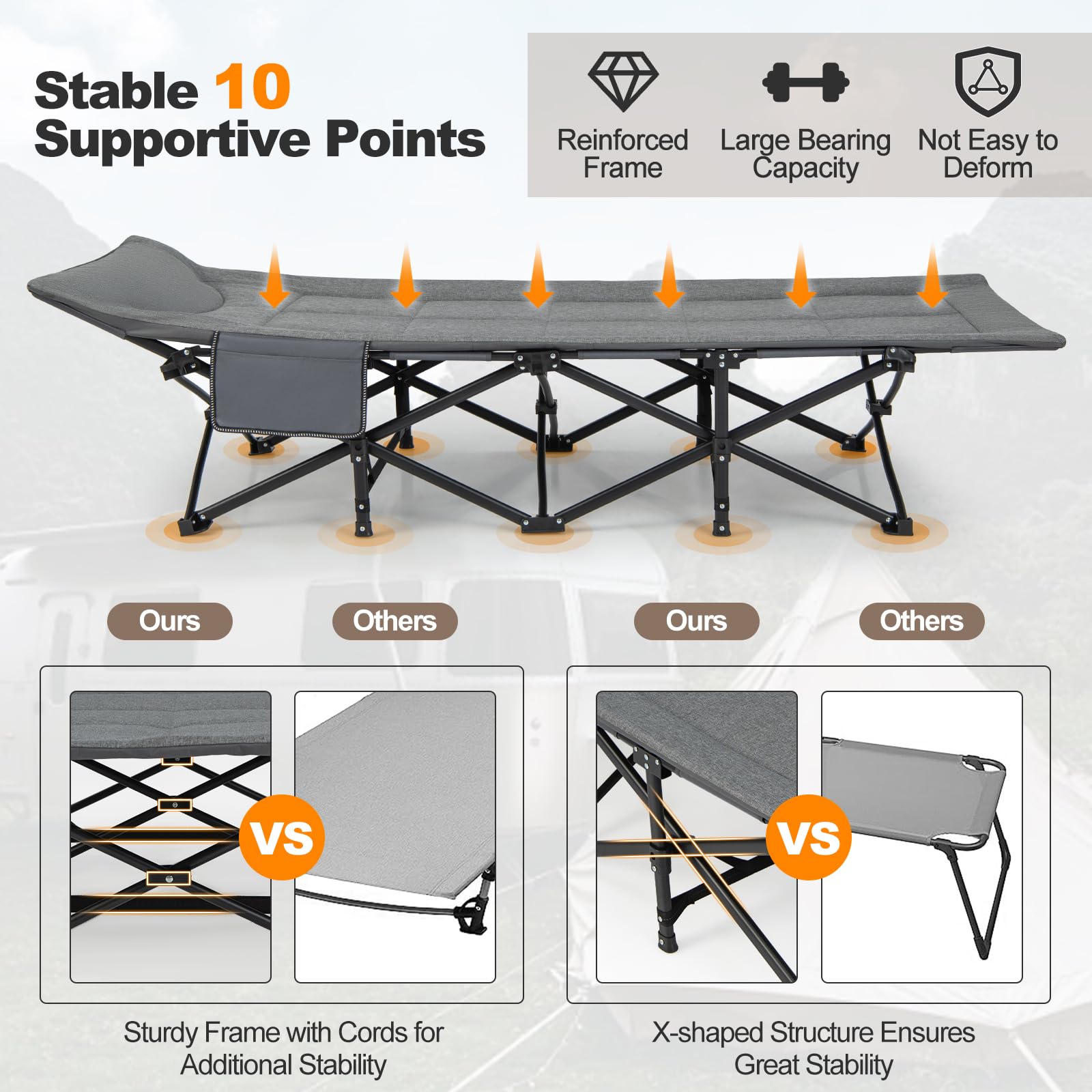 Camping Cot for Adults, Portable Folding Bed for Sleeping with Pad & Pillow Lightweight Tent Cot with Carry Bag
