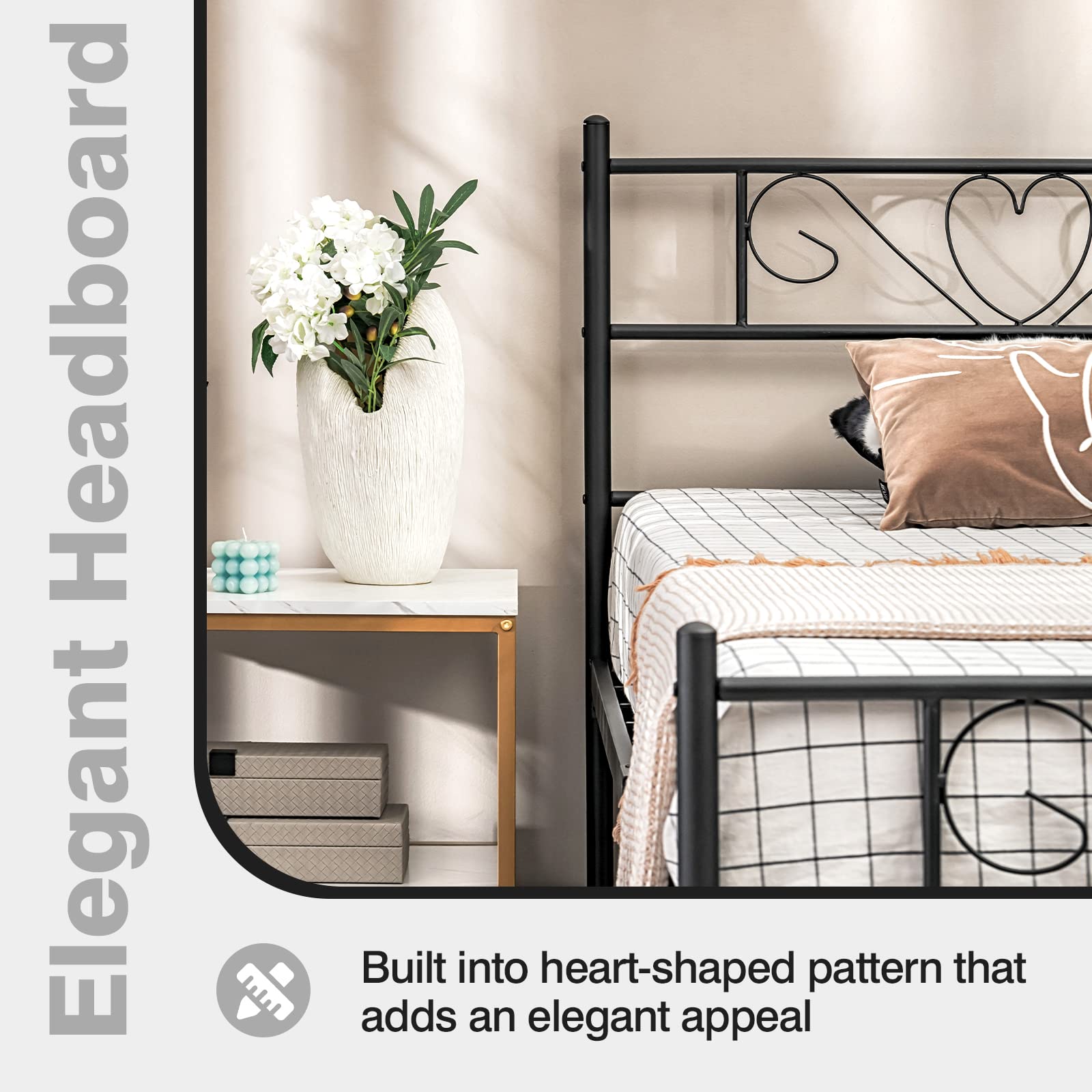 Twin XL Metal Bed Frame with Heart-Shaped Headboard & Footboard