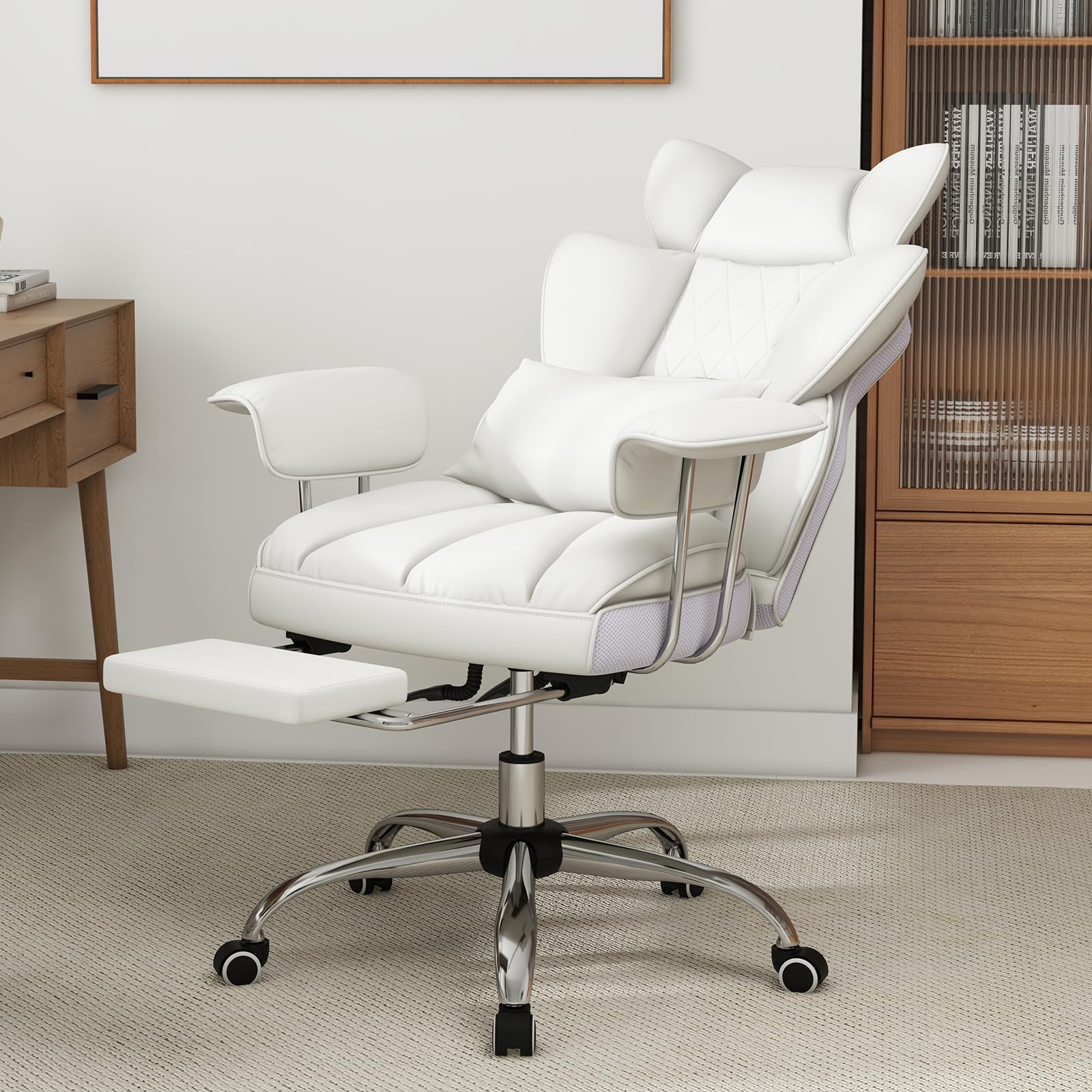 400 LBS Big and Tall Office Chair, PU Leather Executive Desk Chair w/Retractable Footrest