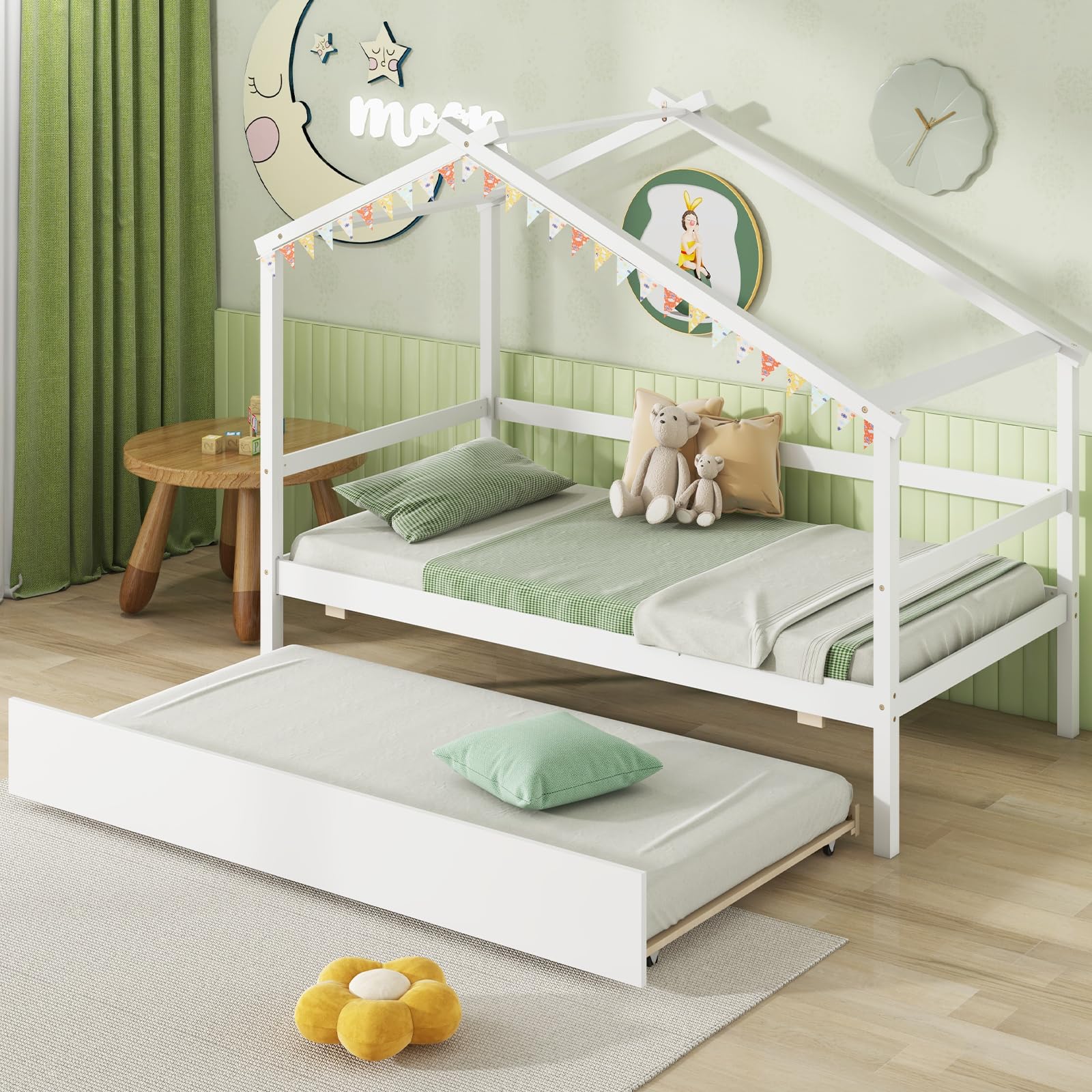 Twin Size House Bed with Trundle