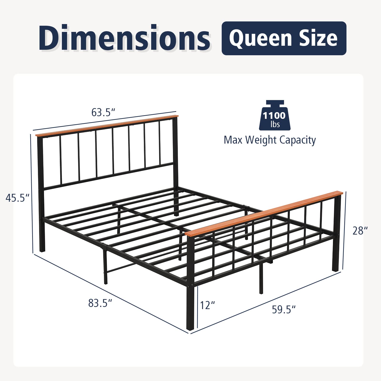 Full/Queen Size Metal Bed Frame with Spindle Headboard & Footboard