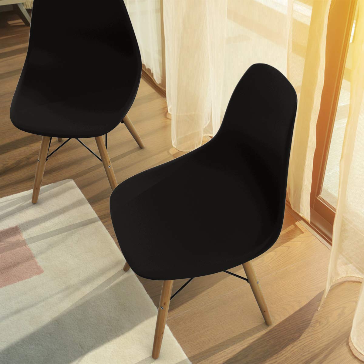 Mid Century Modern Plastic Dining Chairs Set of 2 with Wood Legs
