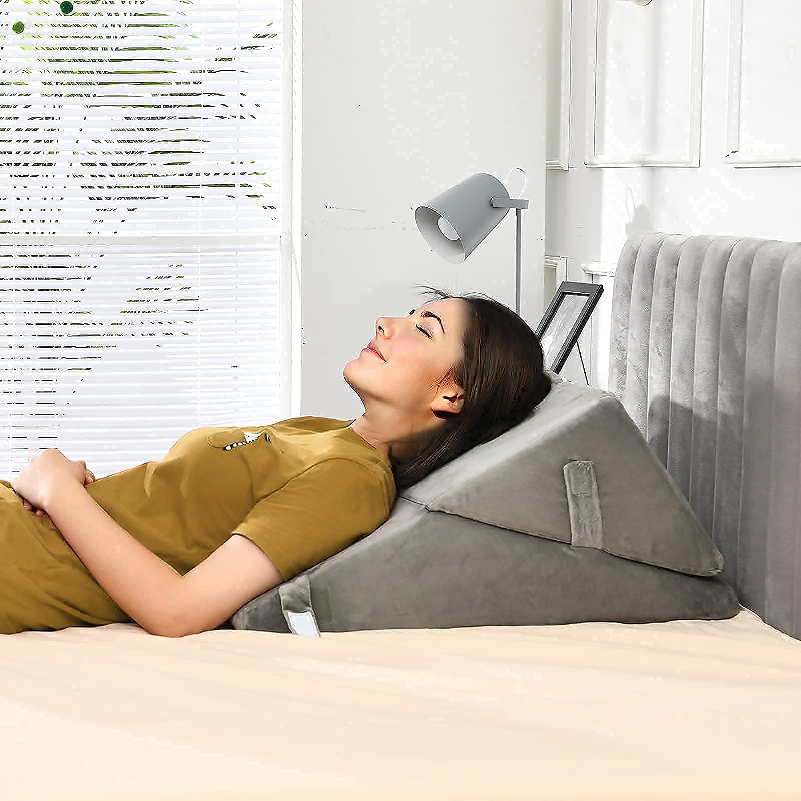 Bed Wedge Pillow with Adjustable Back Support Detachable Headrest, Memory Foam Fill, Soft Washable Cover
