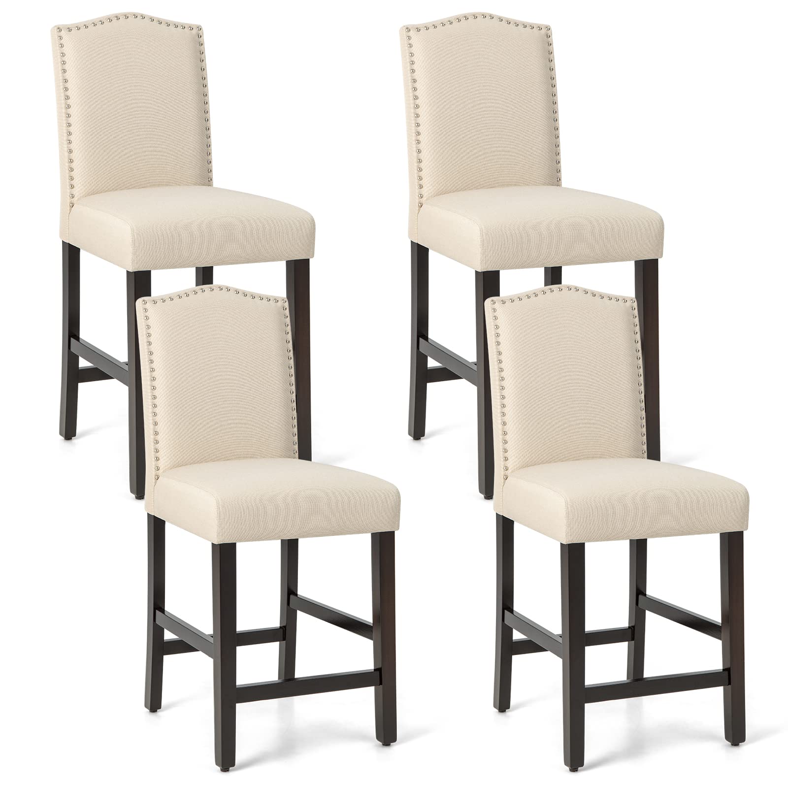 Bar Stools Set of 2/4, Counter Height Bar Dining Chairs with Rubber Wood Legs, Footrest