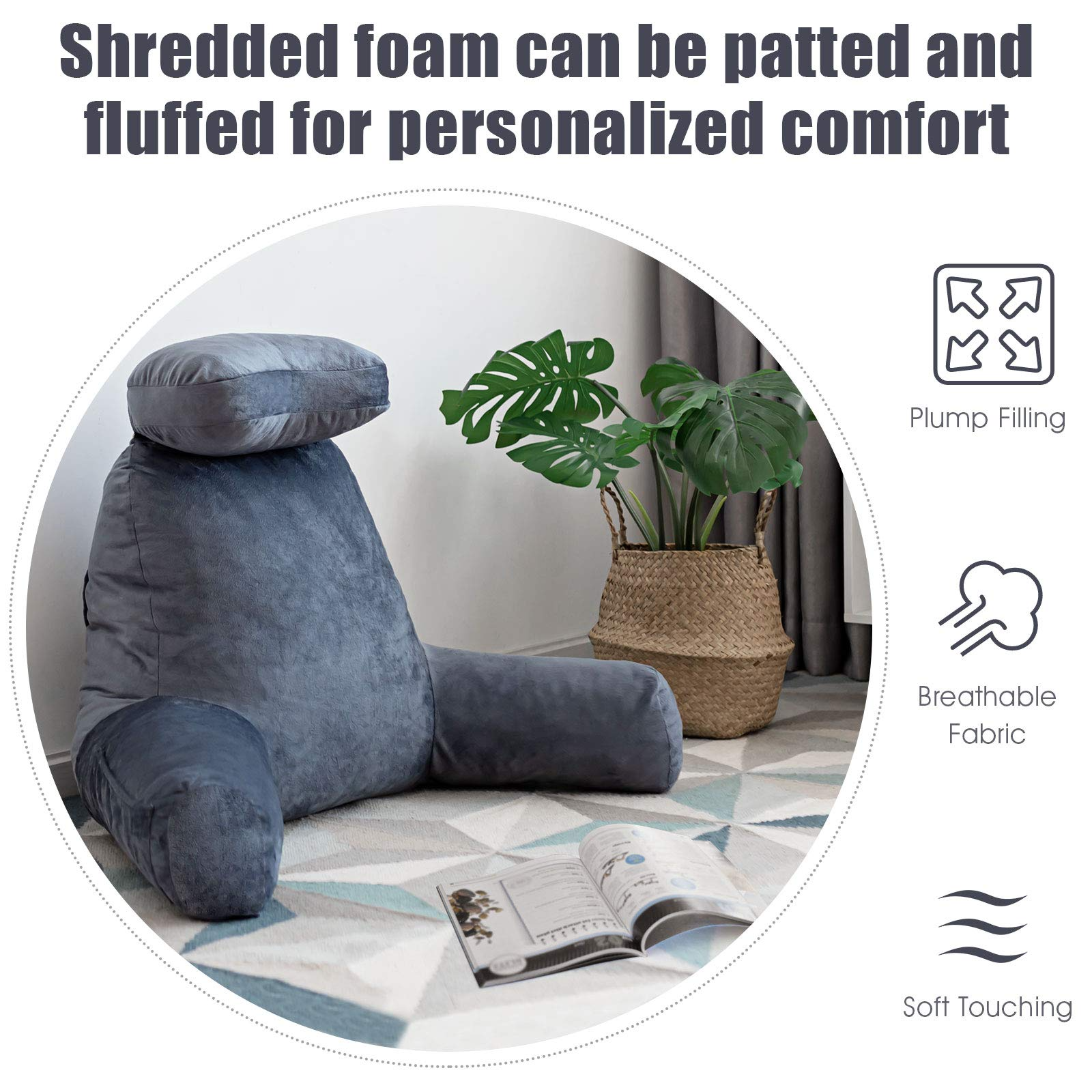 Reading Bed Rest Wedge Pillow Shredded Memory Foam Backrest Lounge Cushion