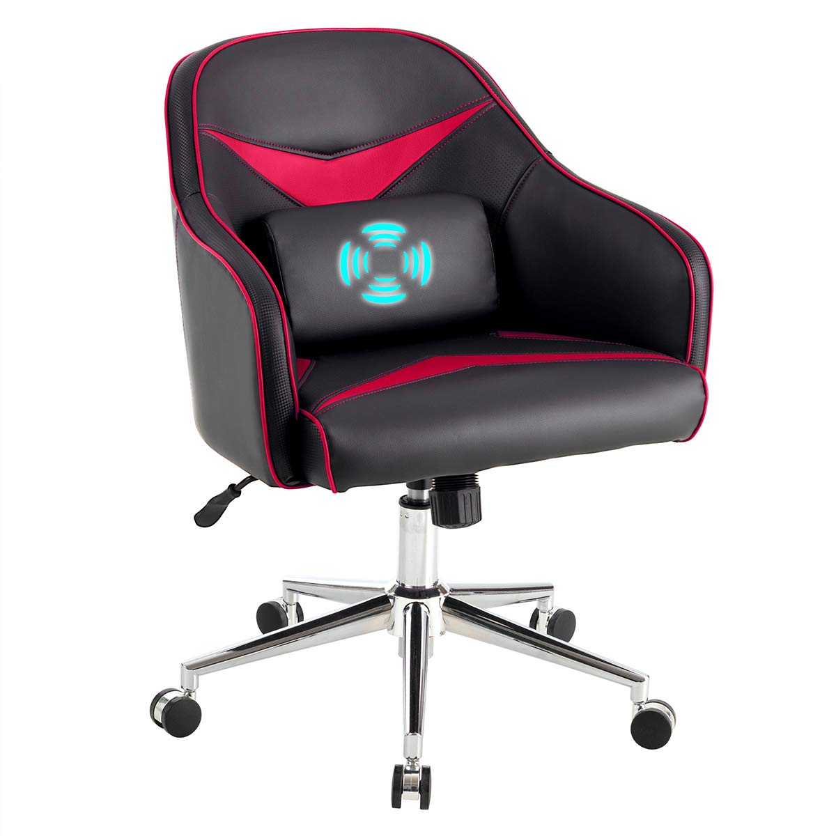 PU Leather Gaming Chair, Adjustable Height Mid-Back Armchair w/Massage Lumbar Pillow