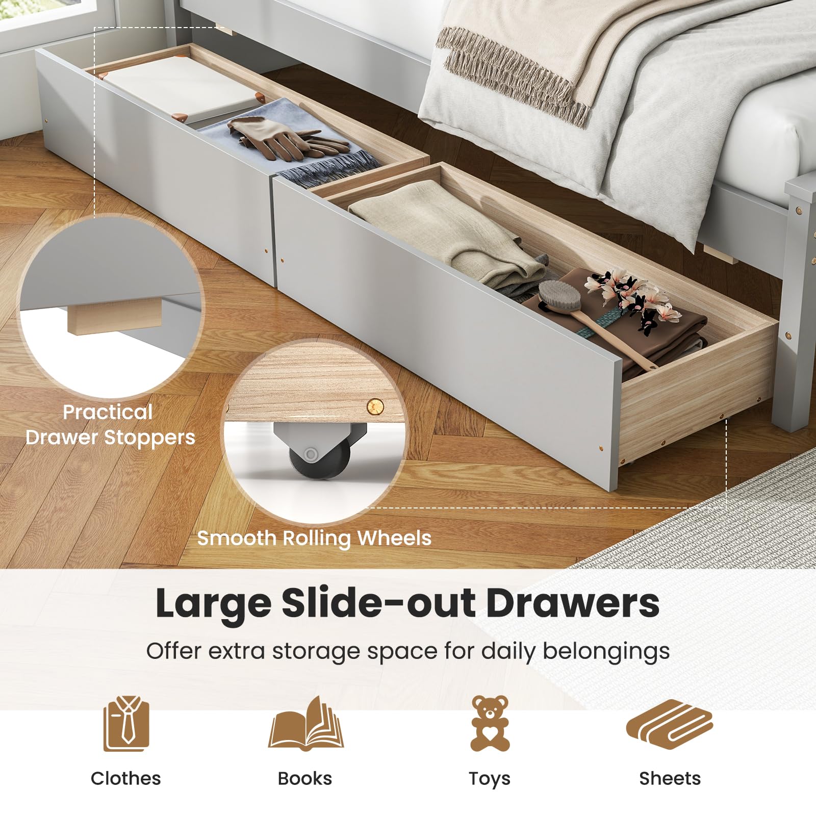 Twin Bed Frame with 2 Storage Drawers
