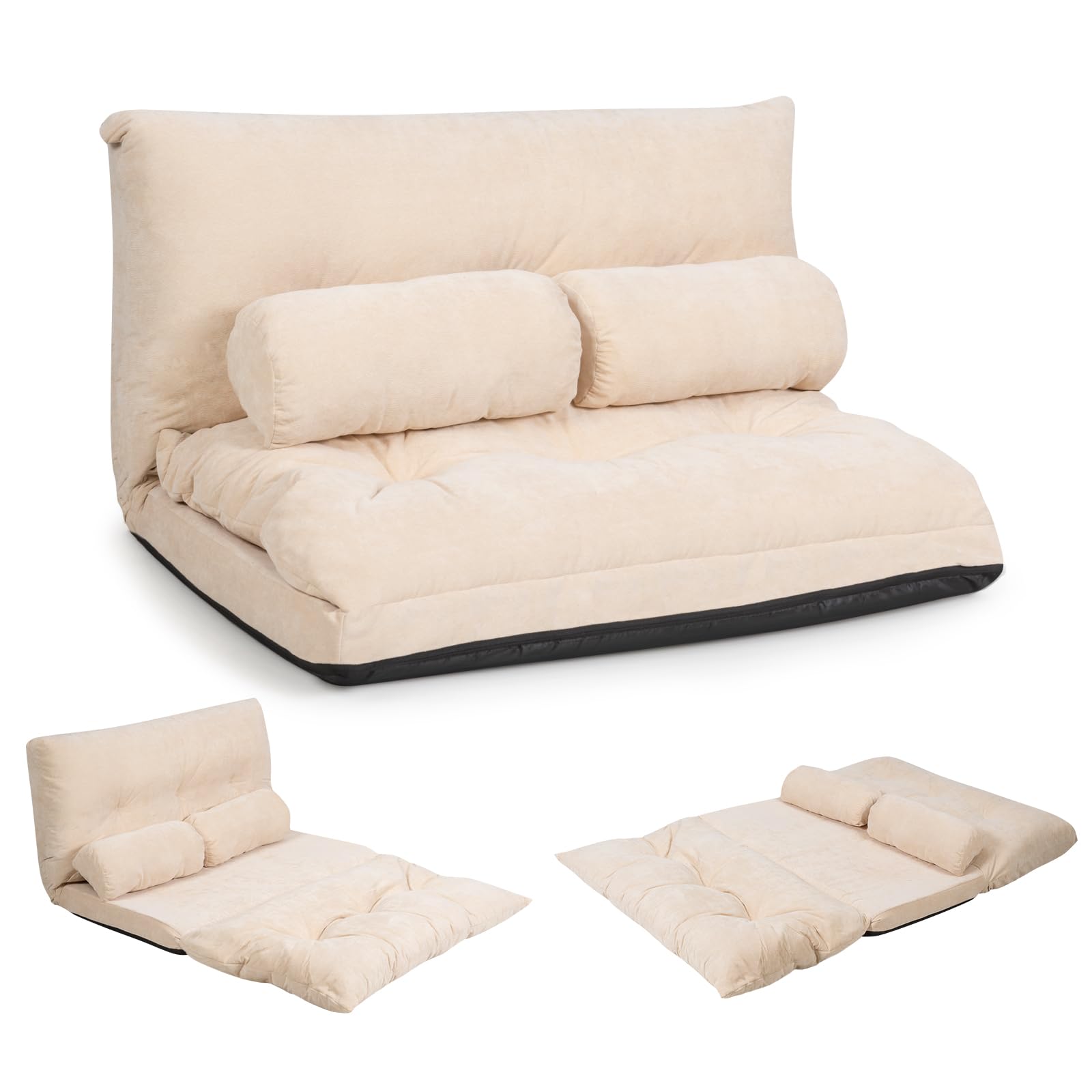 Foldable Floor Lazy Sofa with 2 Pillows