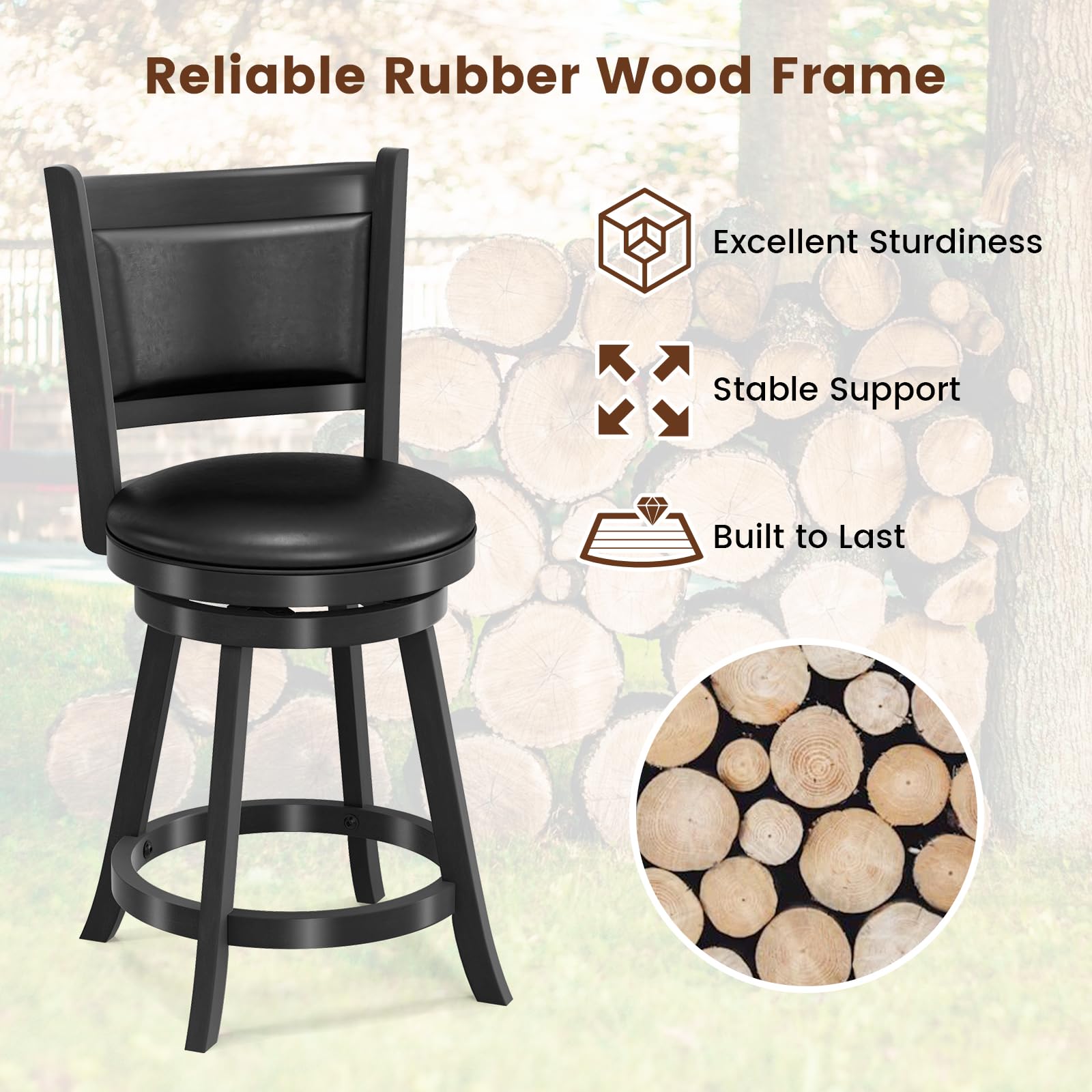 Bar Stools Set of 2/4 360 Degree Swivel, Accent Wooden Swivel Seat Counter Height Bar Stool