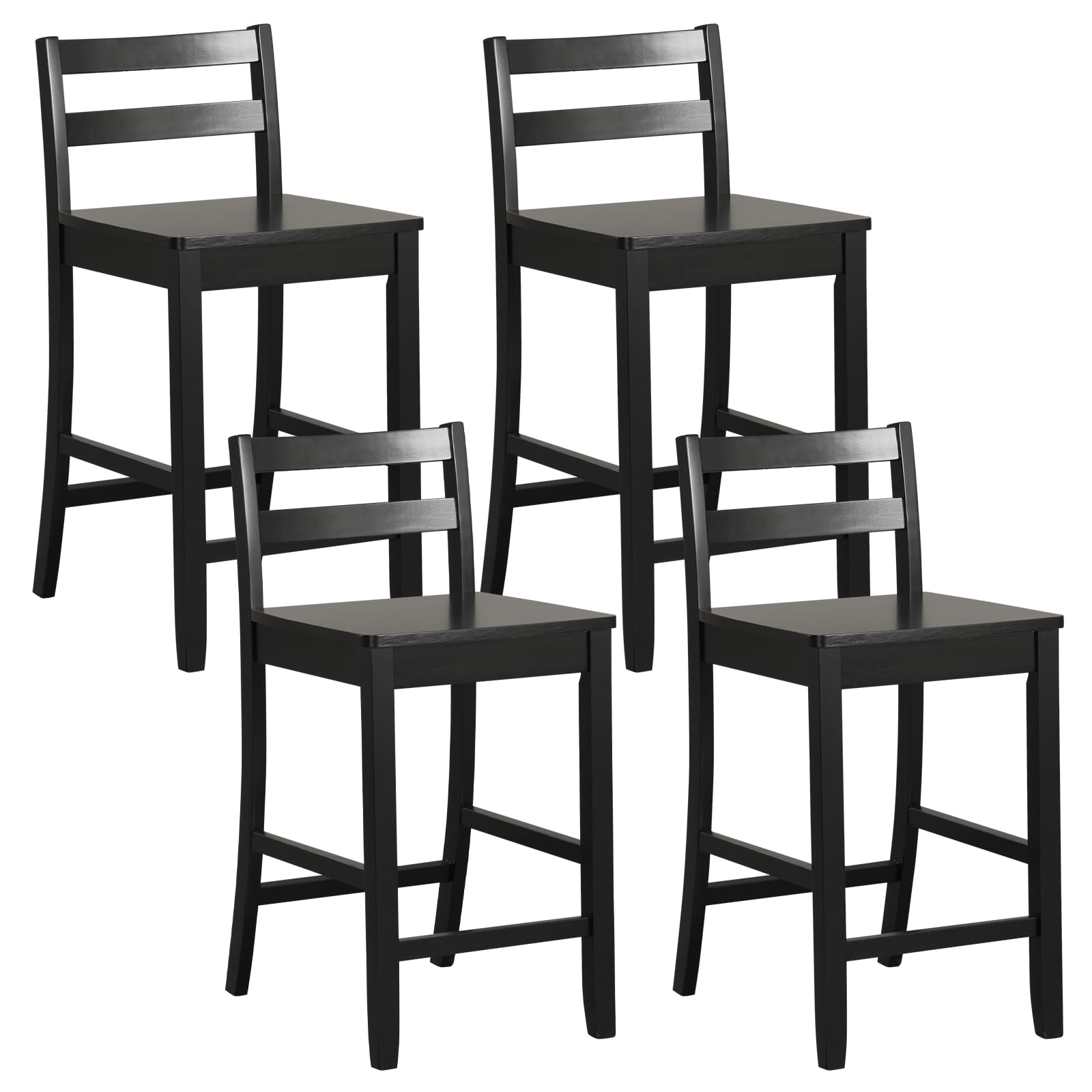 Wooden Bar Stools Set of 2/4, 24-Inch Counter Height Stools with Ergonomic Backrest & Footrest