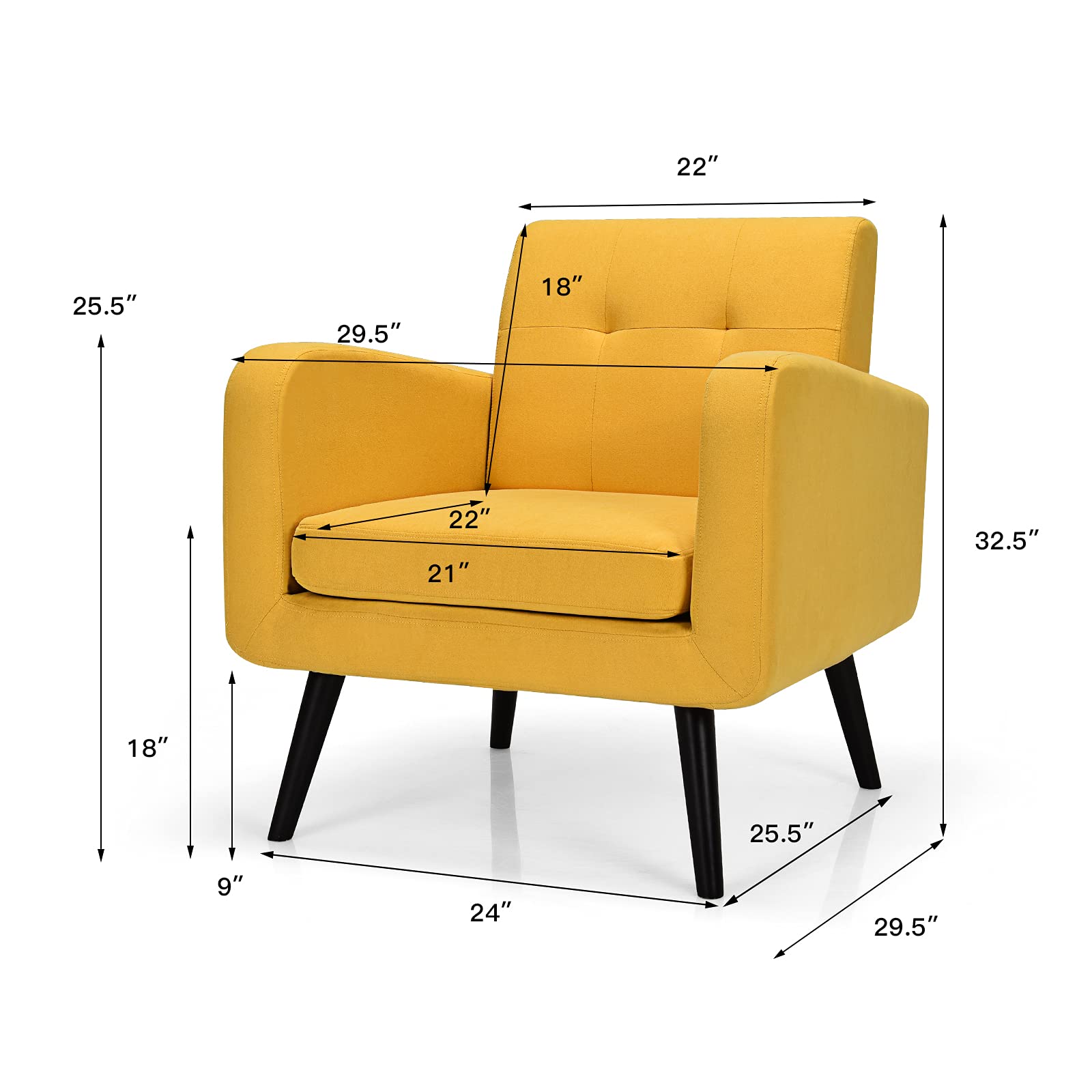 Modern Upholstered Accent Chair w/ Rubber Wood Legs | Linen Fabric Single Sofa