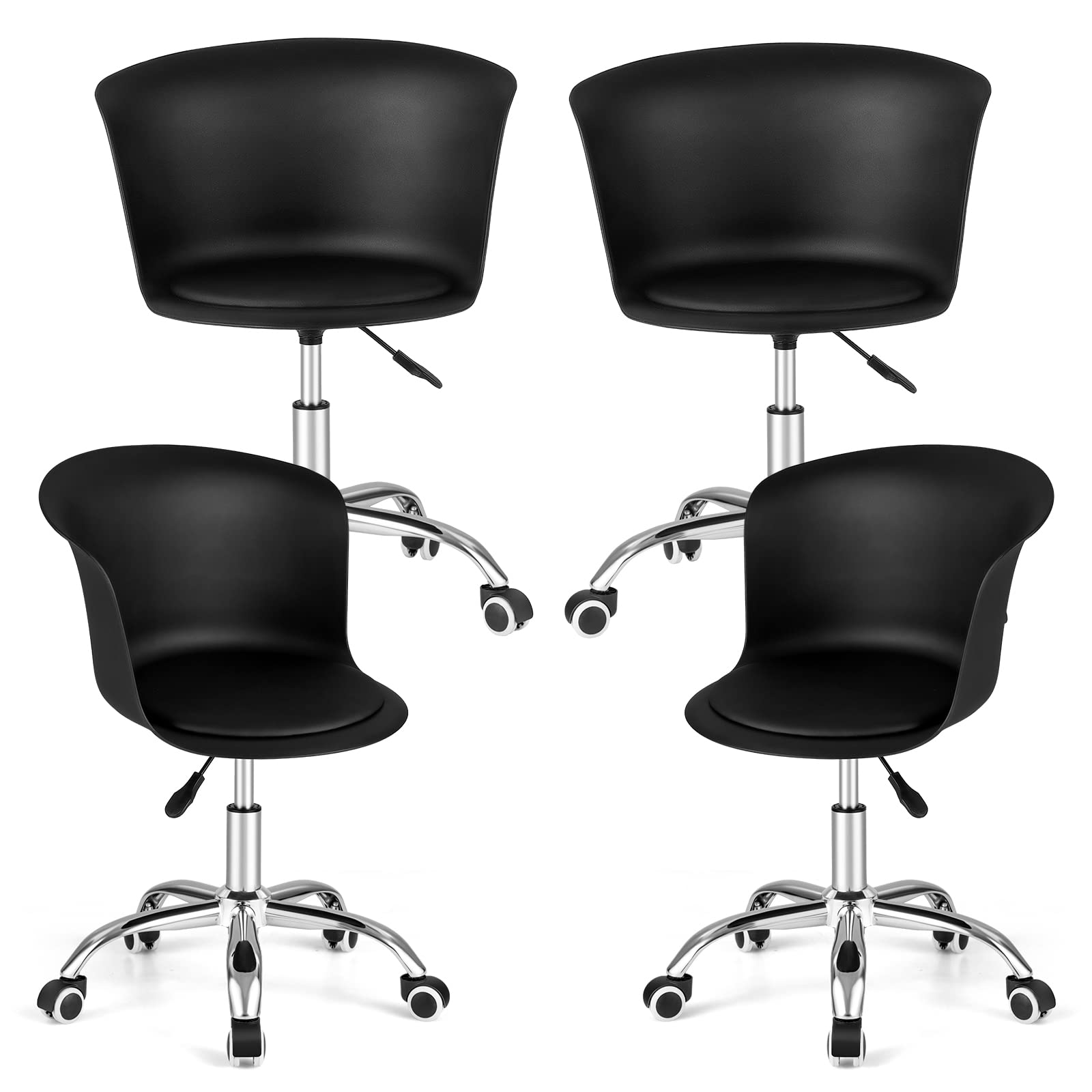 Home Office Desk Chair Set of 2/4, Armless Plastic Swivel Rolling Task Chair w/Soft PU Leather Cushion & Universal Casters