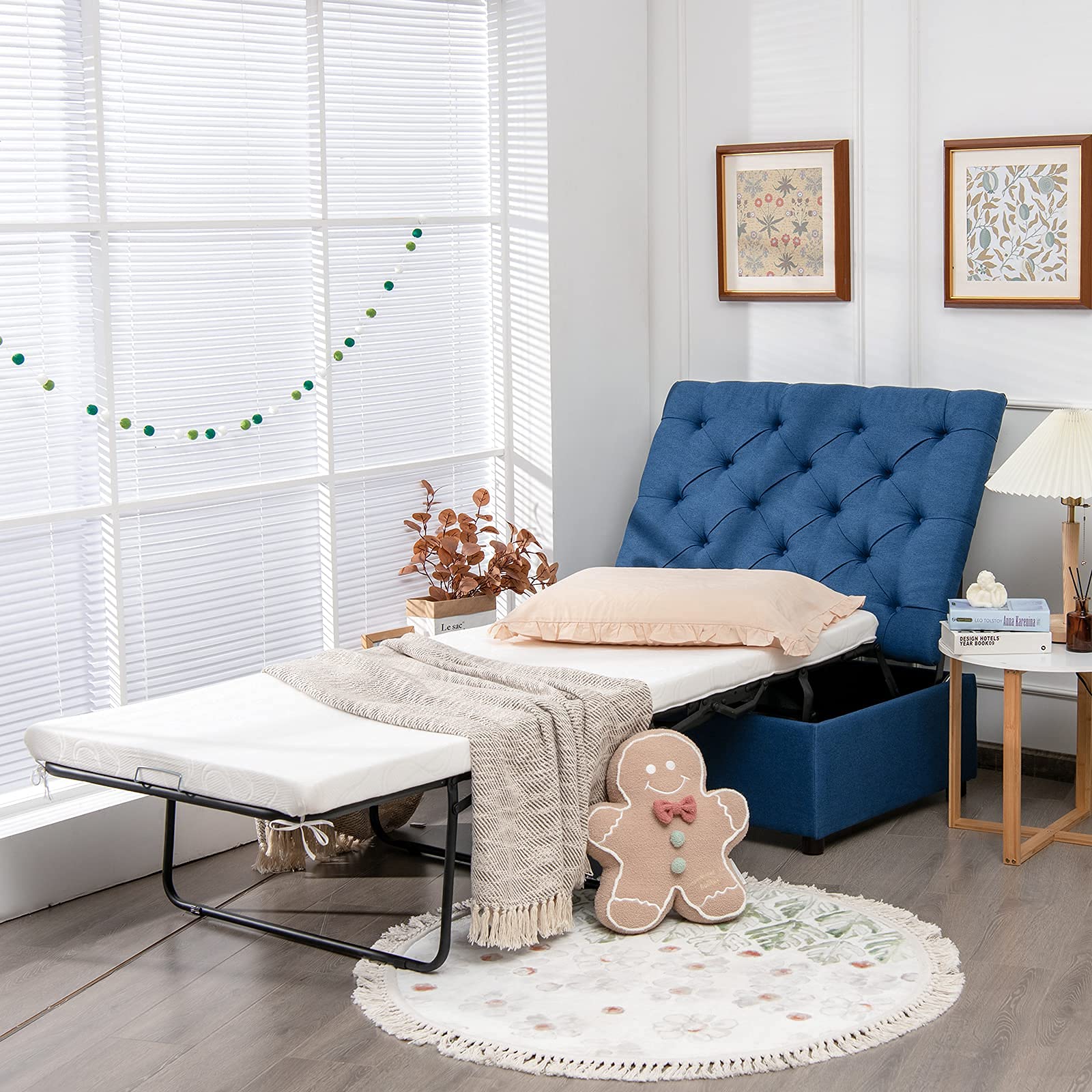 Folding Ottoman Sleeper Chair With Mattress, Convertible Fold Out Sofa Bed