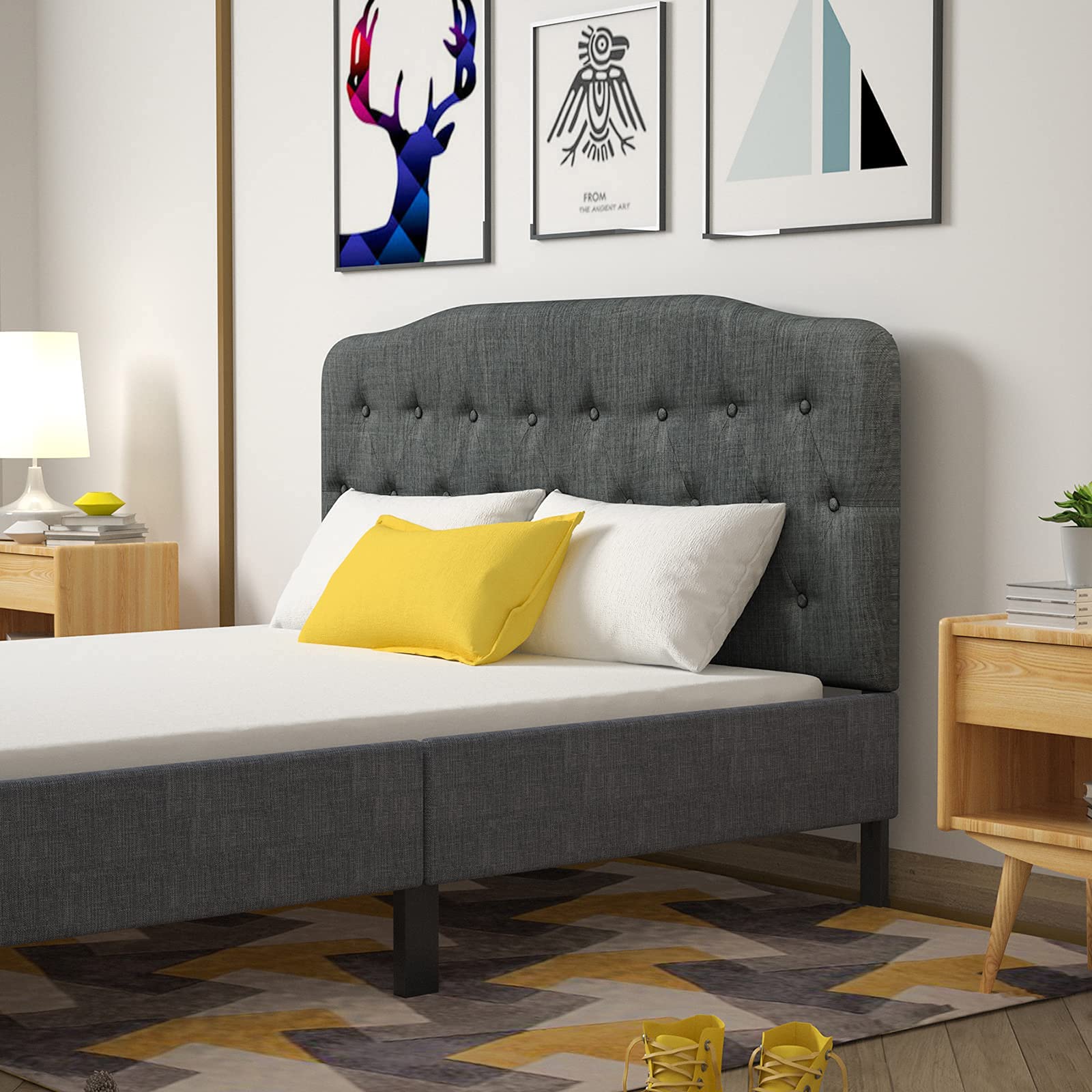 Upholstered Headboard, Adjustable Height from 38" to 53" Platform