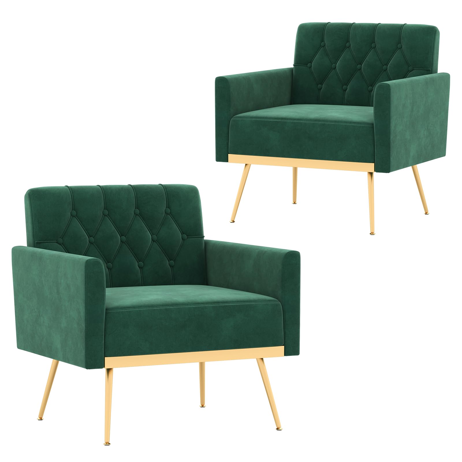 Velvet Accent Chairs Set of 1/2 Modern Tufted Arm Chair