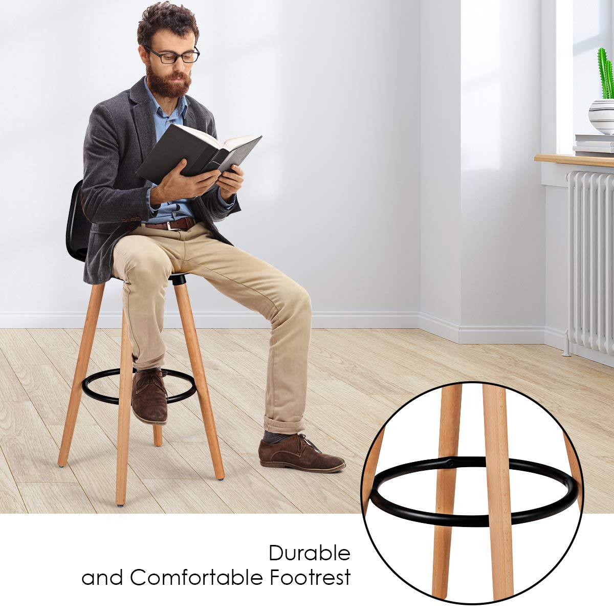 Bar Stools Set of 2/4, Modern Armless Kitchen Stool with Soft PU Leather Seat