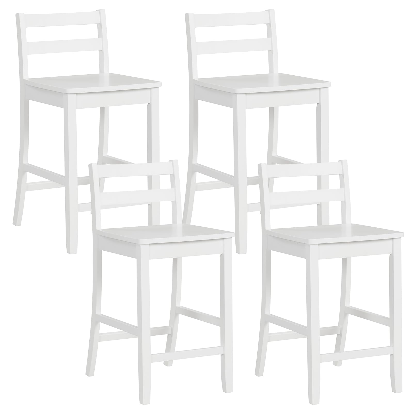 Wooden Bar Stools Set of 2/4, 24-Inch Counter Height Stools with Ergonomic Backrest & Footrest