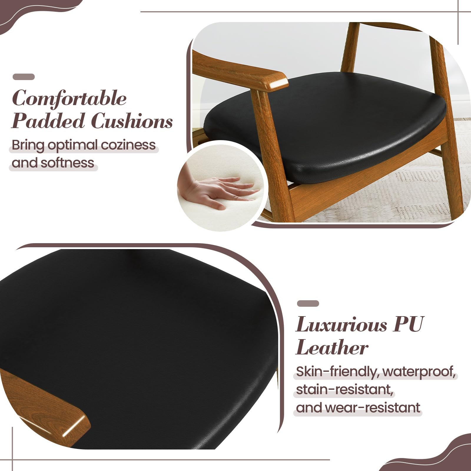 Wooden Dining Chairs Set of 2/4, PU Leather Upholstered Kitchen Chairs w/Padded Seat & Back, Rubber Wood Frame