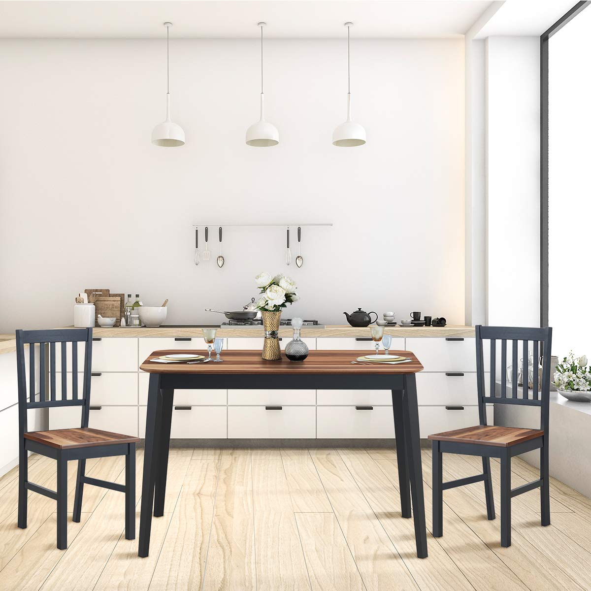 43.5" L Rectangular Dining Table, Farmhouse Dinette Table w/ 4 Rubber Wood Legs
