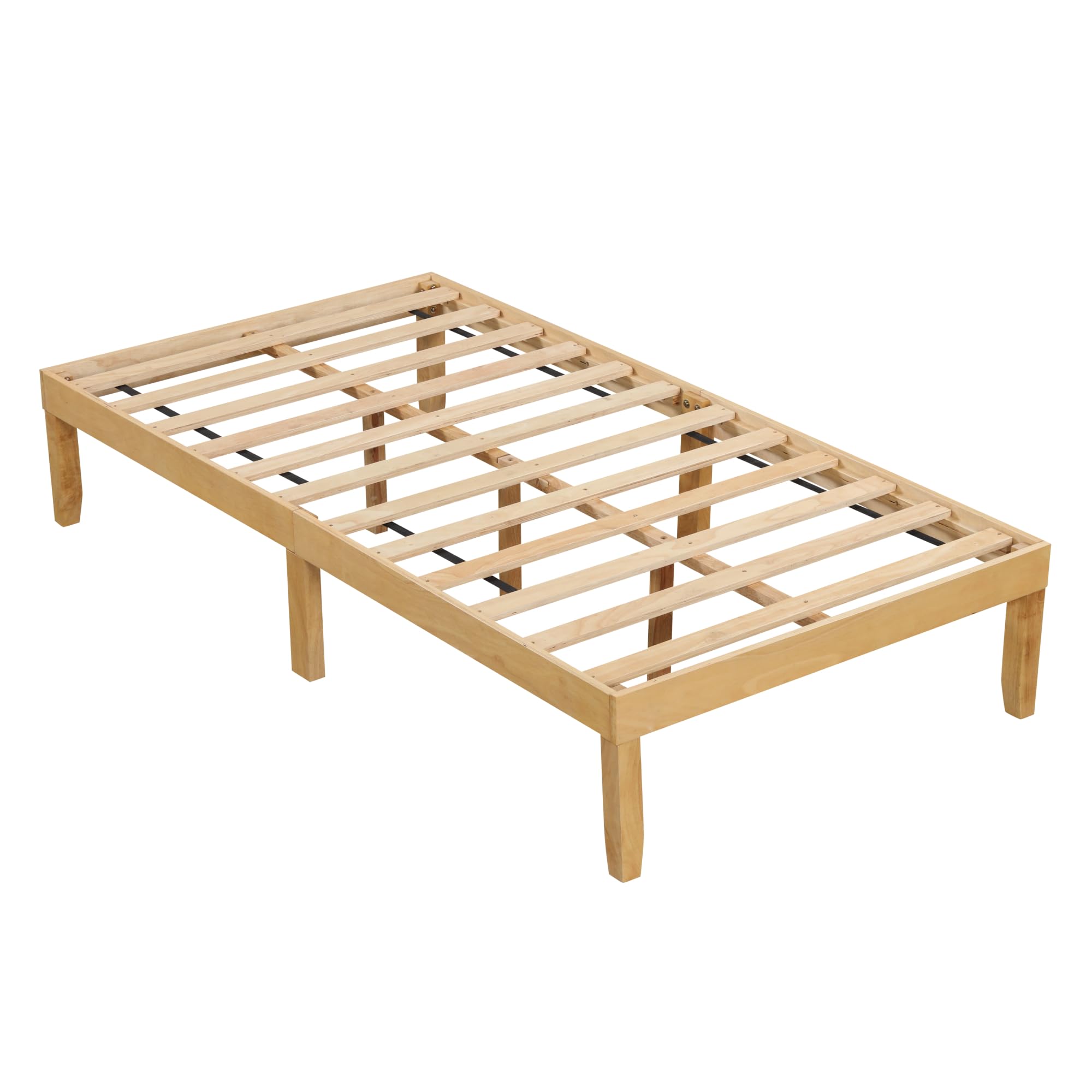 Wood Platform Bed Frame, 14 Inches Wooden Mattress Foundation with Solid Rubber Wood Legs