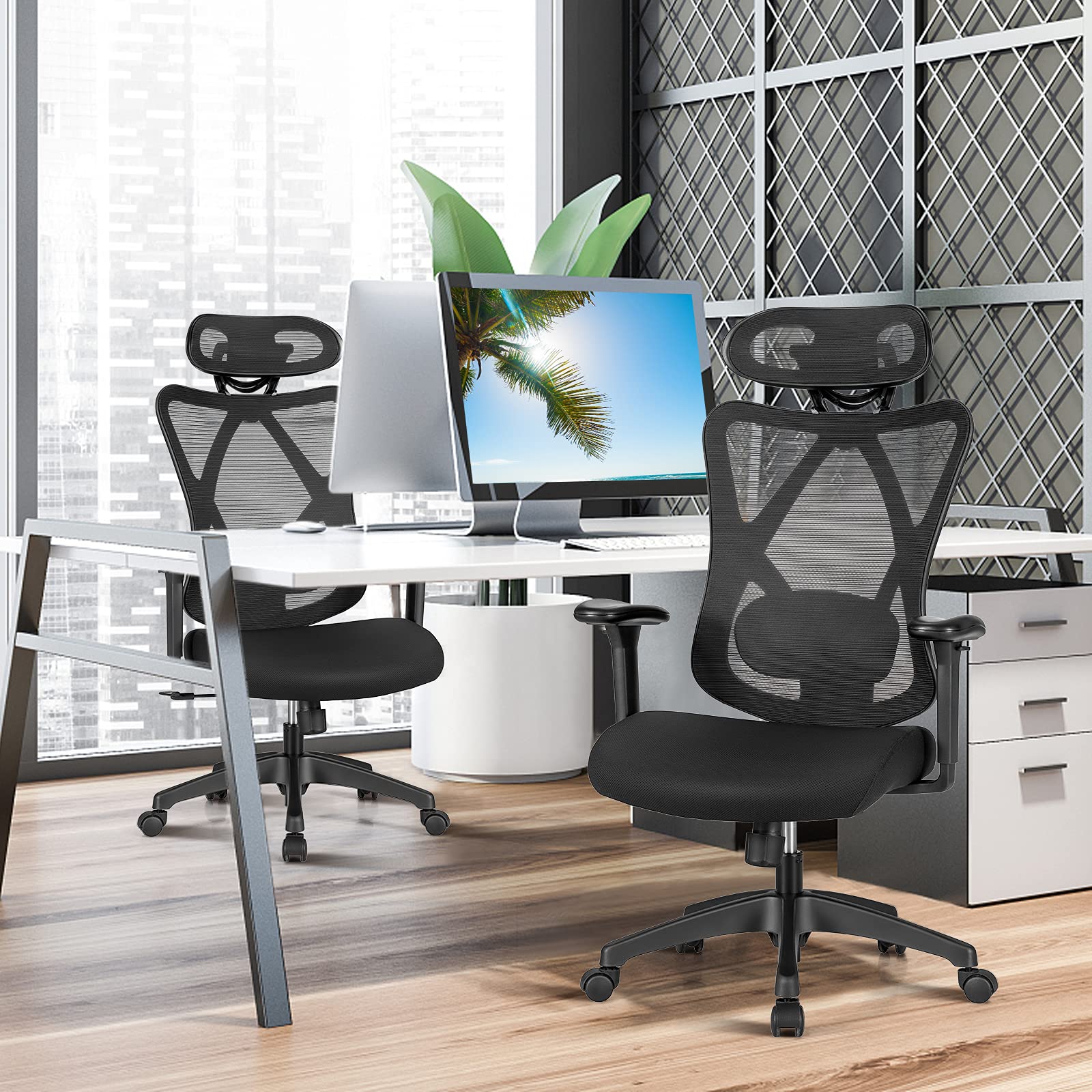 Ergonomic Office Chair with Adjustable Lumbar Support, Armrests and Headrest