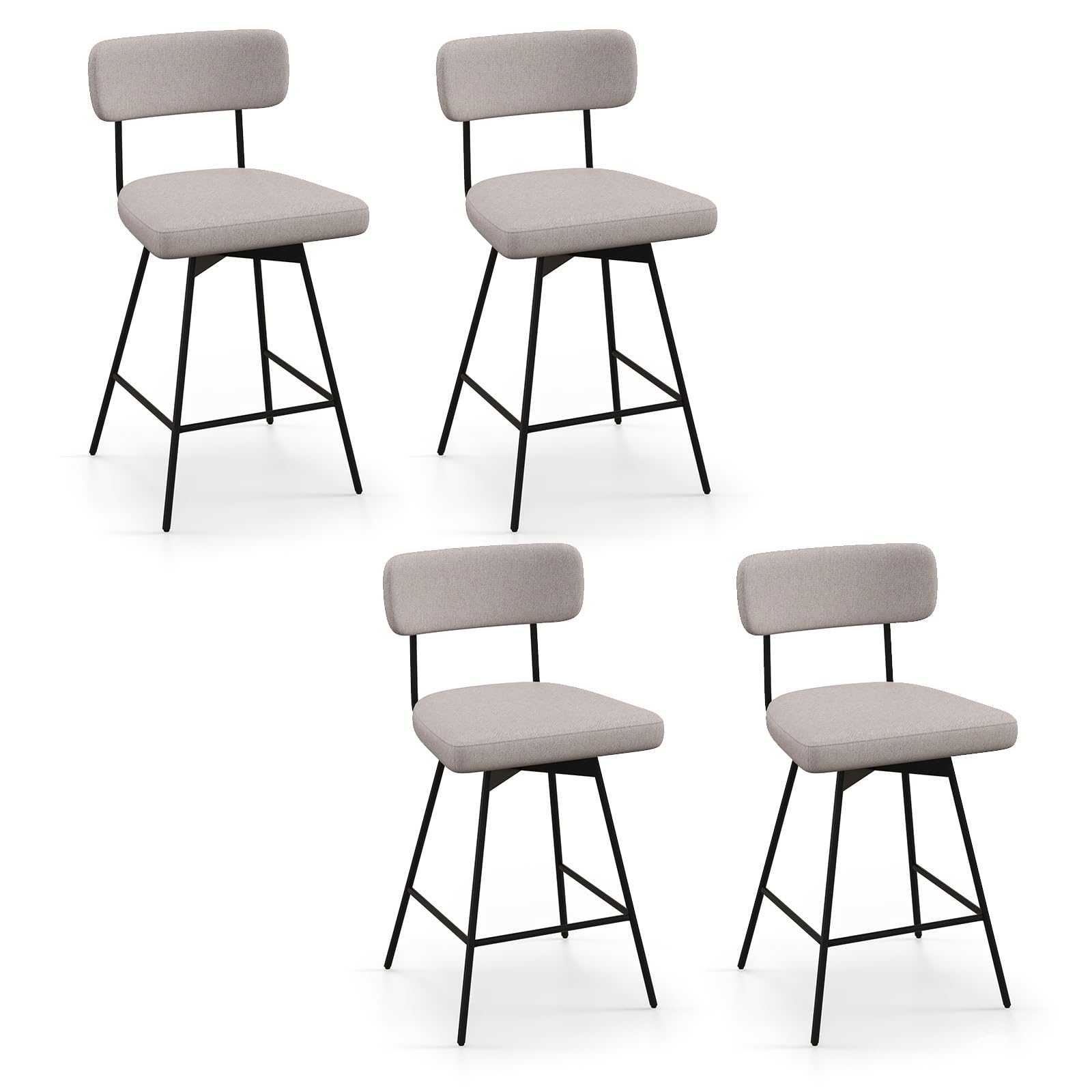 Bar Stools Set of 2/4, 25&rdquo; Upholstered Counter Height Bar Stools with Back