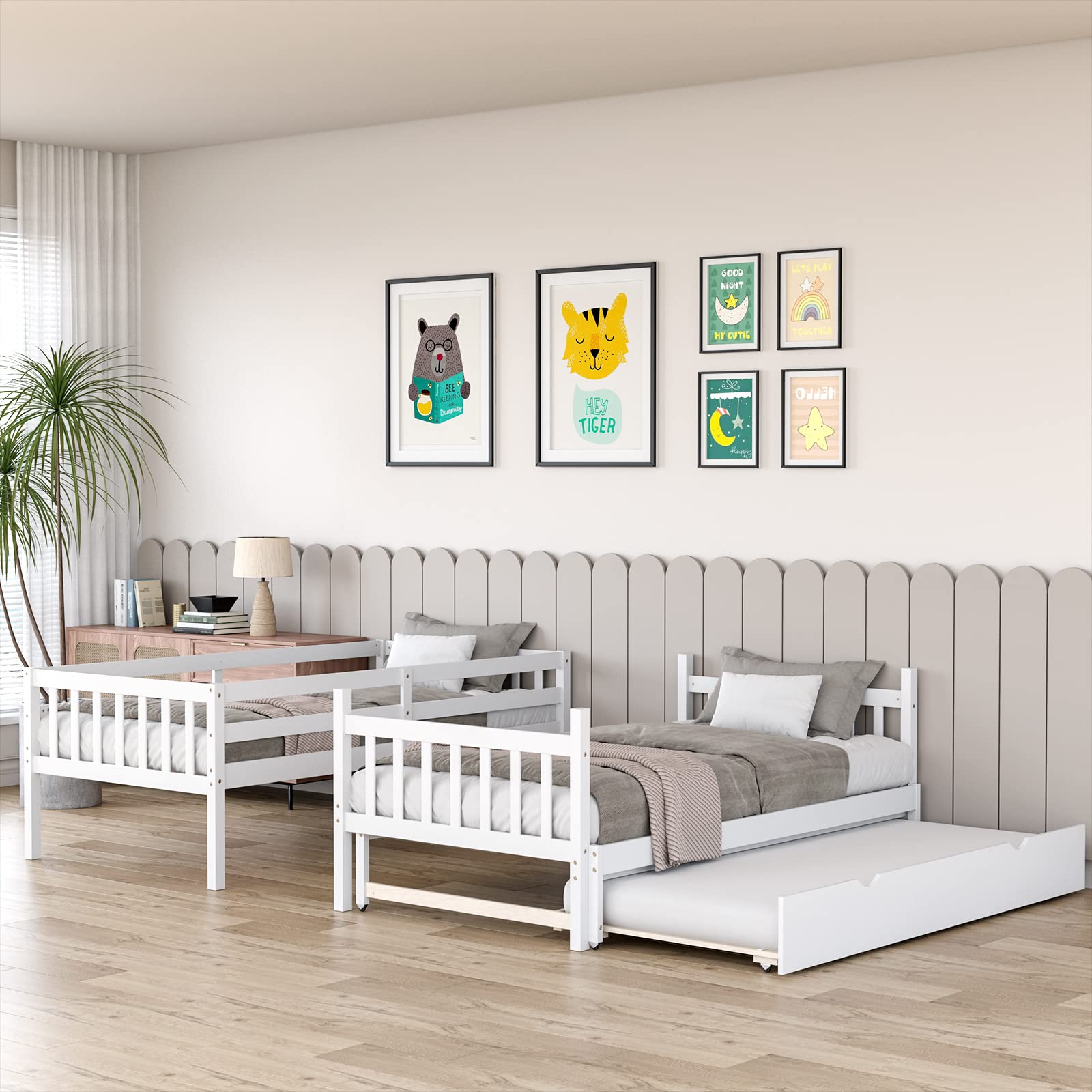 Twin Over Full Bunk Bed with Trundle,  Extendable Twin/Full/Queen/King Bunk Bed
